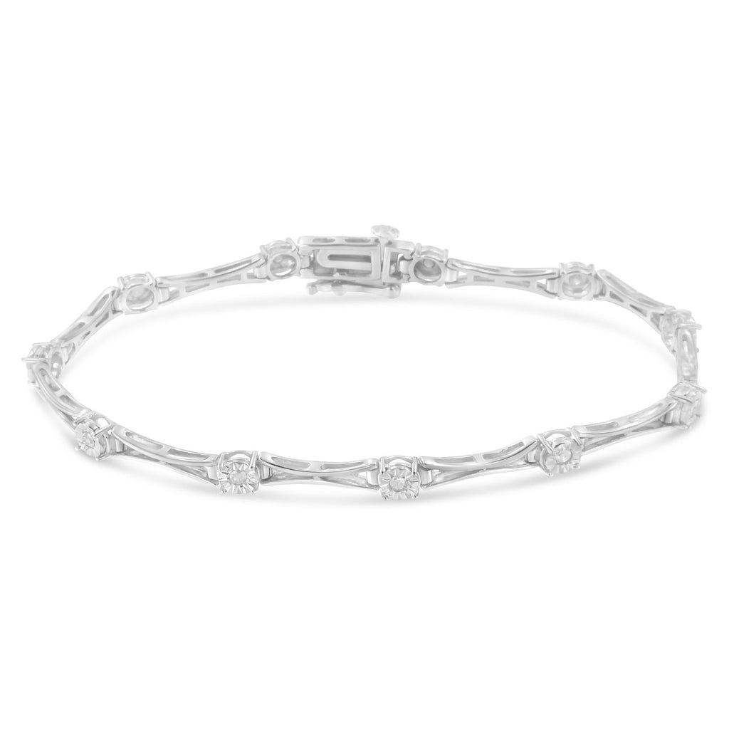 Pulsera de tenis de 18 cm con barra acampanada y diamantes de 1/4 ct engastados milagros en plata de ley 925 (color IJ, claridad I3) - Friggin Jewelry
