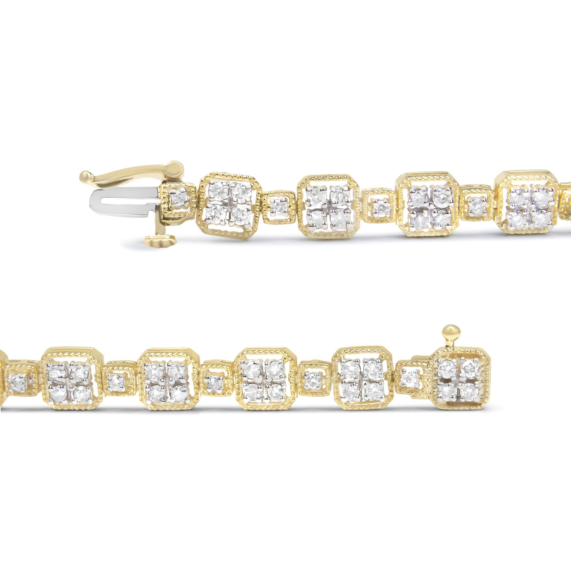 Bracciale a maglie quadrate in oro giallo 10 carati con diamanti da 2,0 ct (colore JK, purezza I2-I3) - Misura 7,25" - Friggin Jewelry