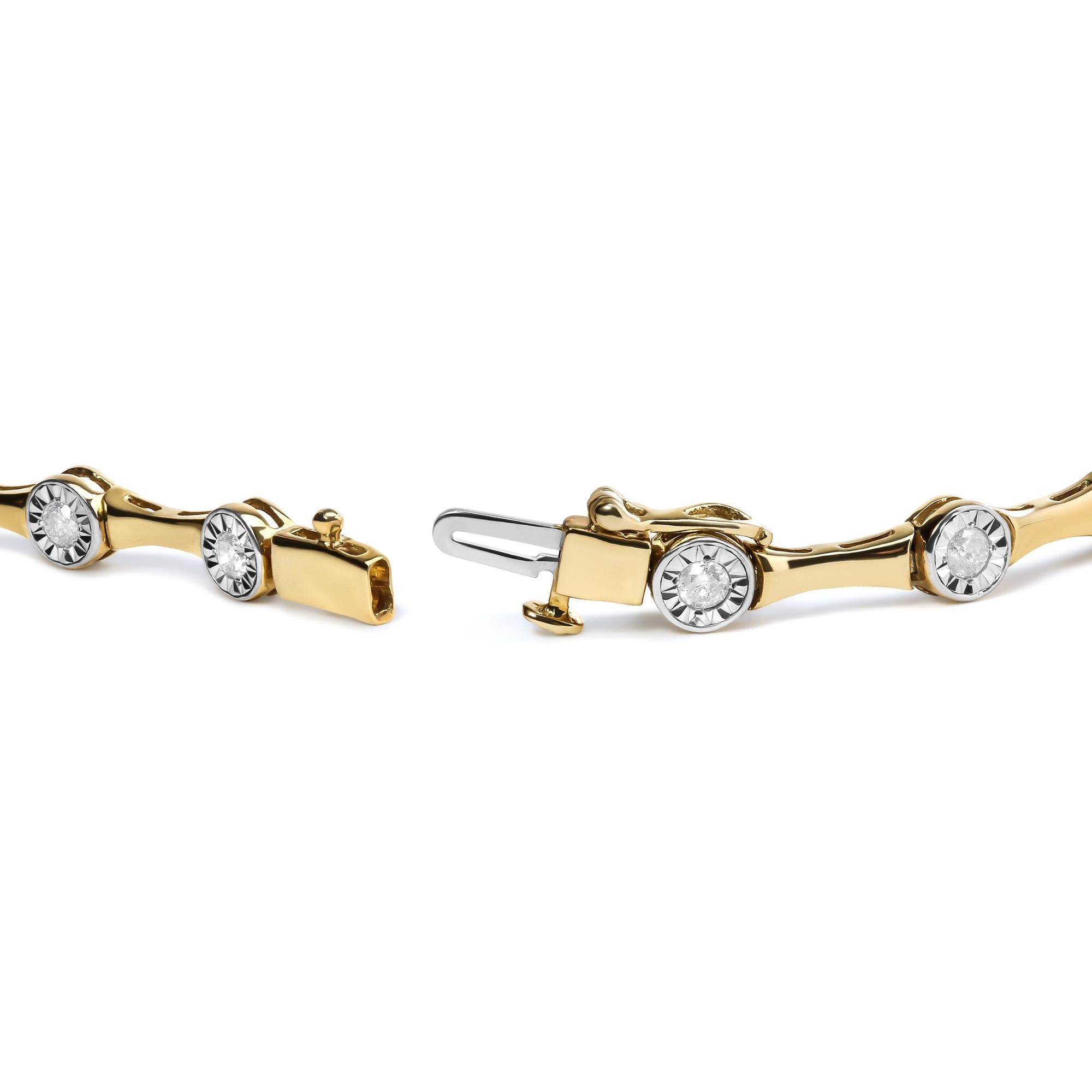 Bracciale a maglie in stile stazione con castone di diamanti incastonati Miracle da 1,0 ct, placcato oro giallo 10K, argento sterling 925 (colore HI, purezza I3) - Misura 7" - Friggin Jewelry