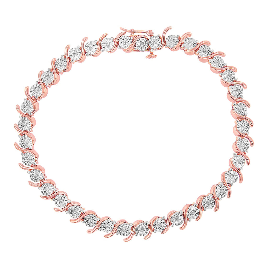 .925 Sterling Silver 1/10 Cttw Diamond Round Miracle Plate and "S" Link Tennis Bracelet (I-J Color, I2- I3 Clarity) - 7" - Friggin Jewelry