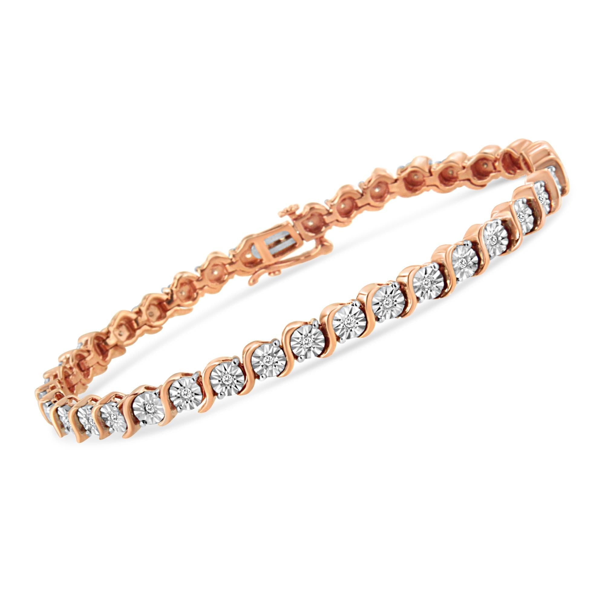.925 Sterling Silver 1/4 Cttw Diamond Round Miracle Plate and "S" Link Tennis Bracelet (I-J Color, I2- I3 Clarity) - 7" - Friggin Jewelry