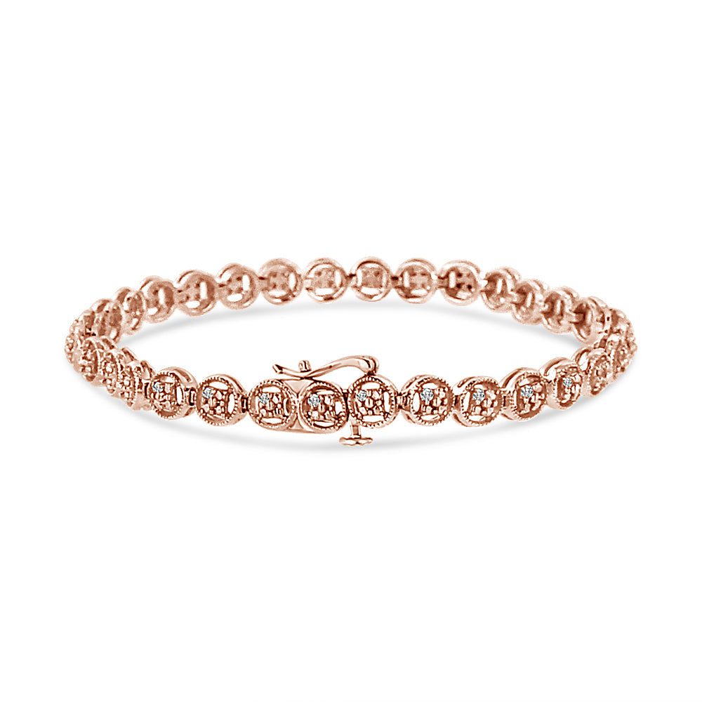 Pulsera de tenis de plata de ley 925 con eslabones de rueda de 18 cm y diamantes de 1/10 quilates (color IJ, claridad I2-I3) - Friggin Jewelry