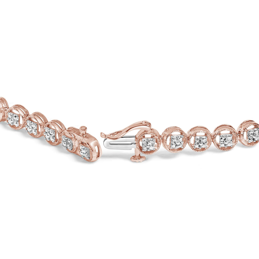 Pulsera de tenis con eslabones de rueda y cuentas de círculo abierto de diamantes de 1/10 quilates en plata de ley 925 (color IJ, claridad I3) - 18,3 cm - Friggin Jewelry
