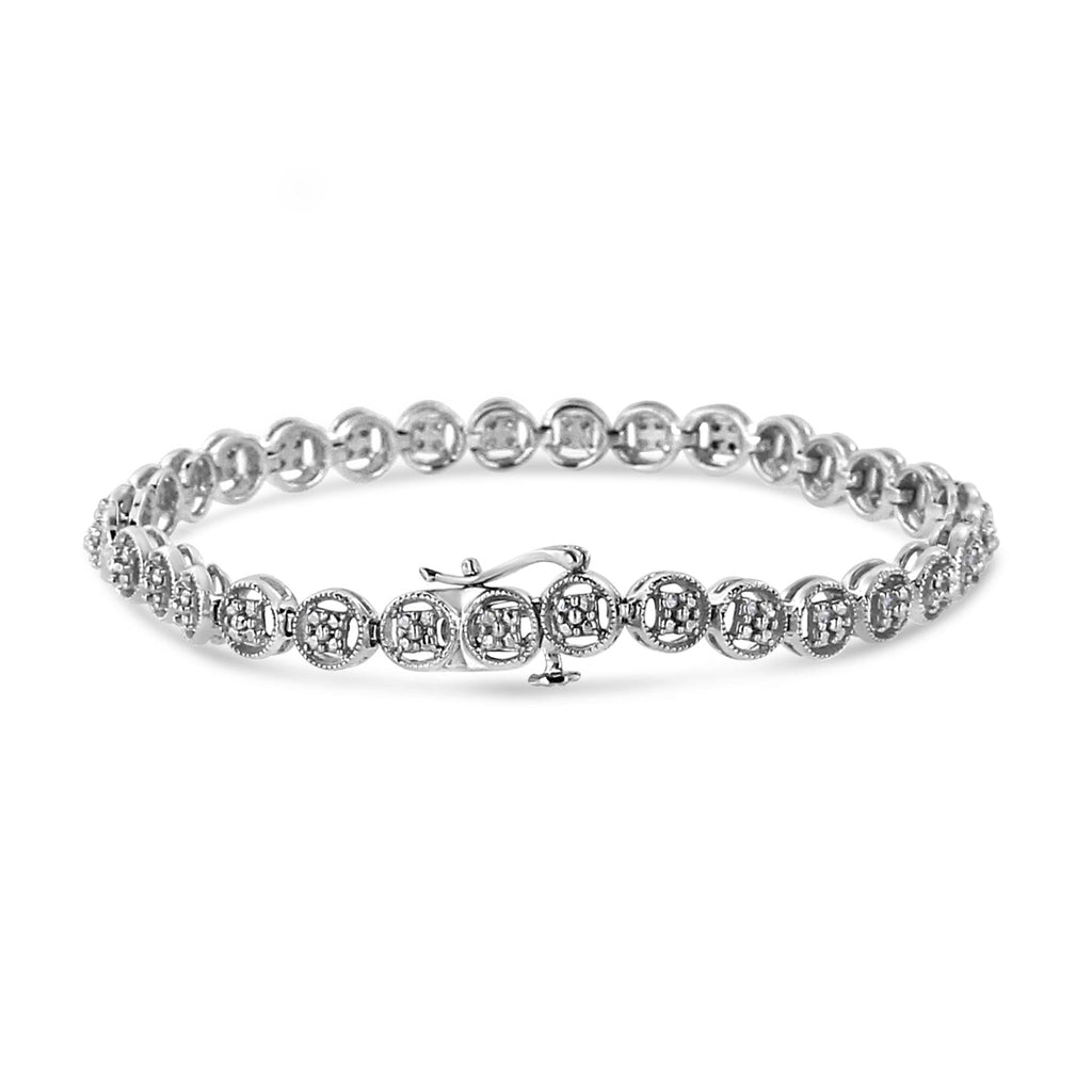 Pulsera de tenis de plata de ley 925 con eslabones de rueda de 18 cm y diamantes de 1/10 quilates (color IJ, claridad I2-I3) - Friggin Jewelry