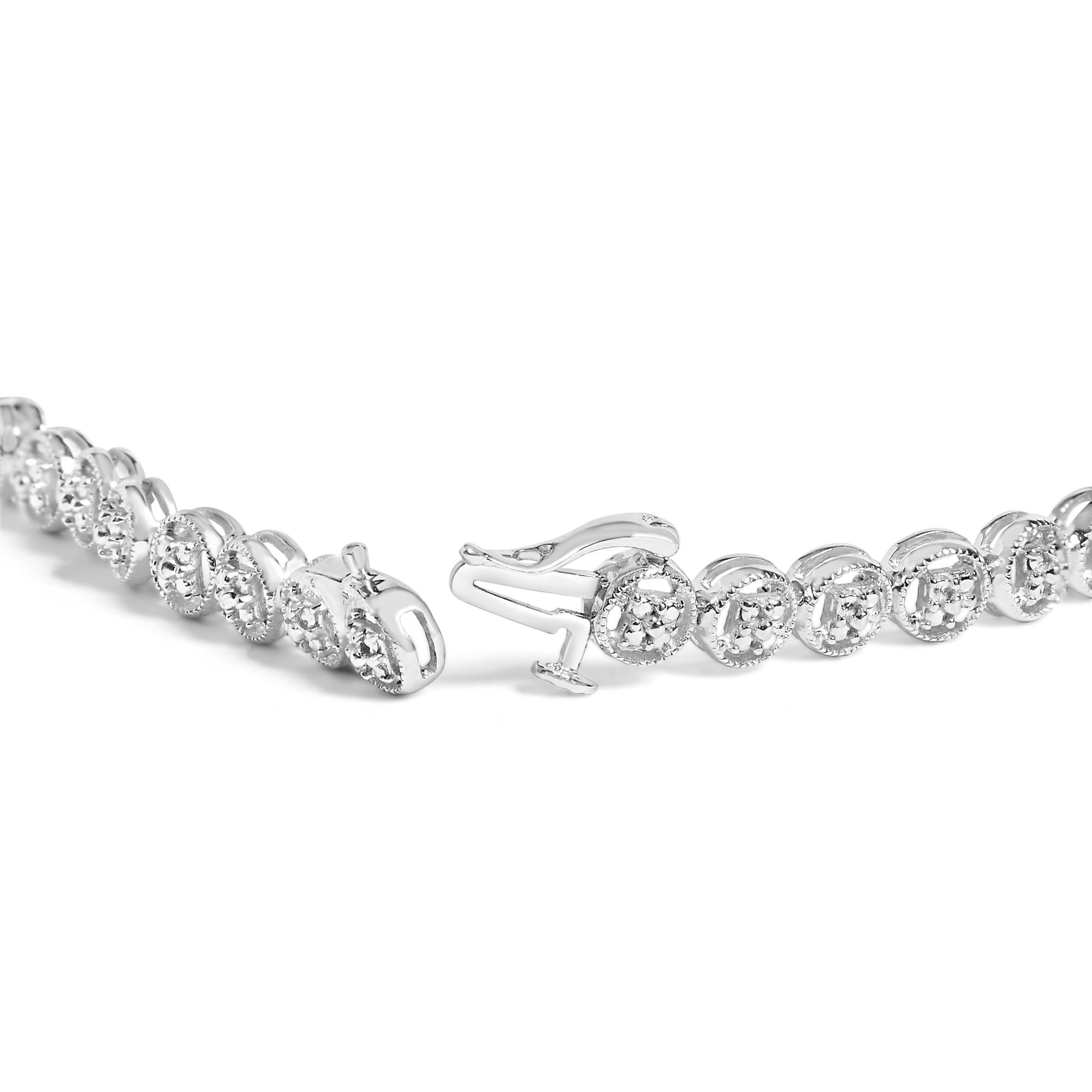 Pulsera de tenis con eslabones de rueda y cuentas de círculo abierto de diamantes de 1/10 quilates en plata de ley 925 (color IJ, claridad I3) - 18,3 cm - Friggin Jewelry