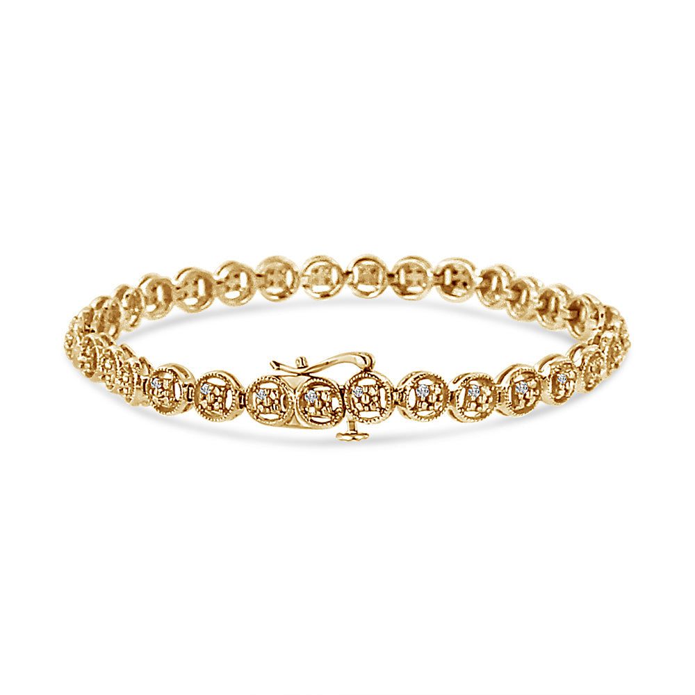 Pulsera de tenis de plata de ley 925 con eslabones de rueda de 18 cm y diamantes de 1/10 quilates (color IJ, claridad I2-I3) - Friggin Jewelry