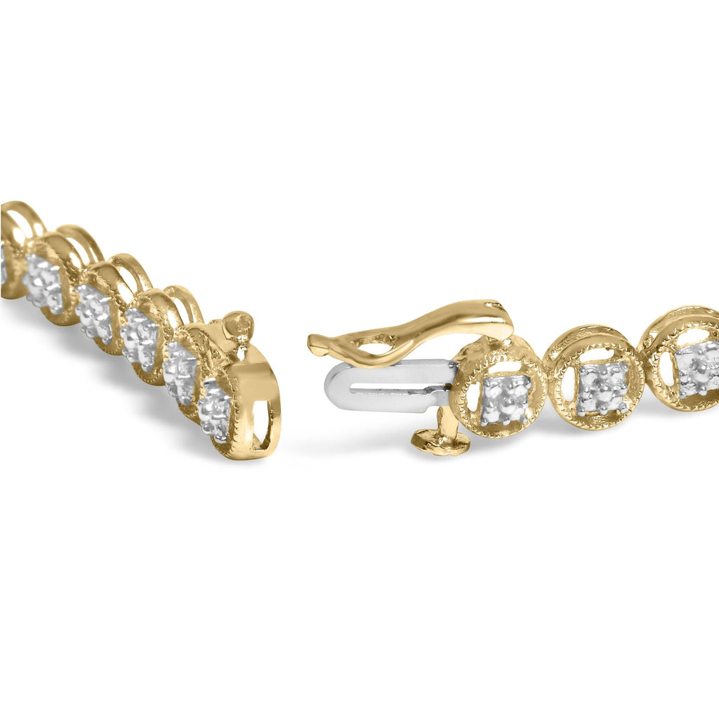 Pulsera de tenis con eslabones de rueda y cuentas de círculo abierto de diamantes de 1/10 quilates en plata de ley 925 (color IJ, claridad I3) - 18,3 cm - Friggin Jewelry