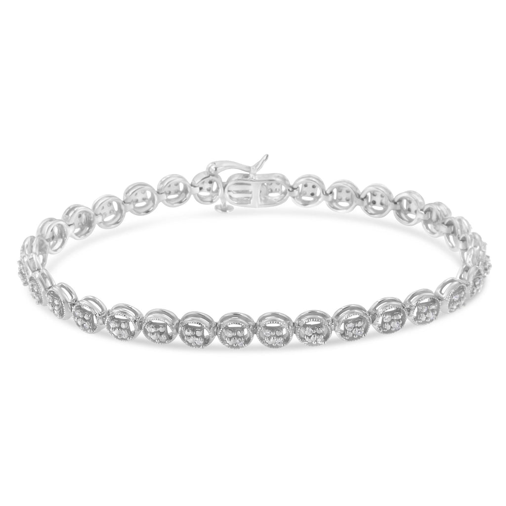 Pulsera de tenis de plata de ley 925 con eslabones de rueda de 18 cm y diamantes de 1/4 ct (color IJ, claridad I2-I3) - Friggin Jewelry
