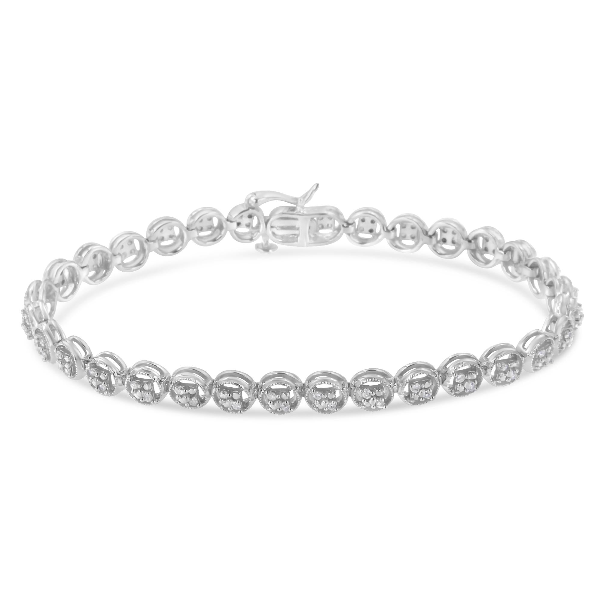 Pulsera de tenis de plata de ley 925 con eslabones de rueda de 18 cm y diamantes de 1/4 ct (color IJ, claridad I2-I3) - Friggin Jewelry