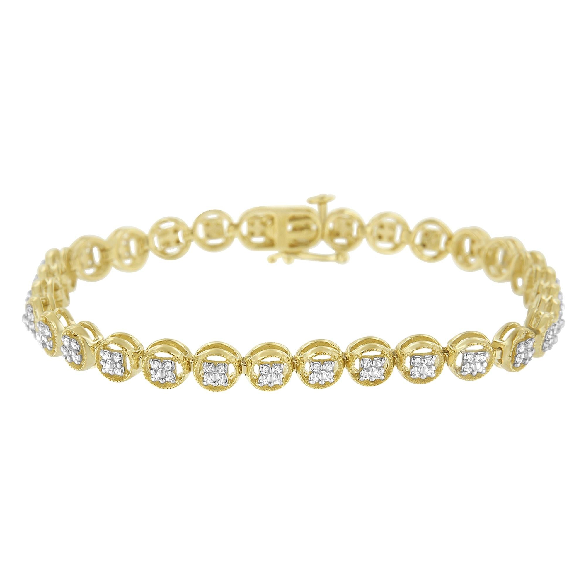 Pulsera de tenis de plata de ley 925 con eslabones de rueda de 18 cm y diamantes de 1/4 ct (color IJ, claridad I2-I3) - Friggin Jewelry