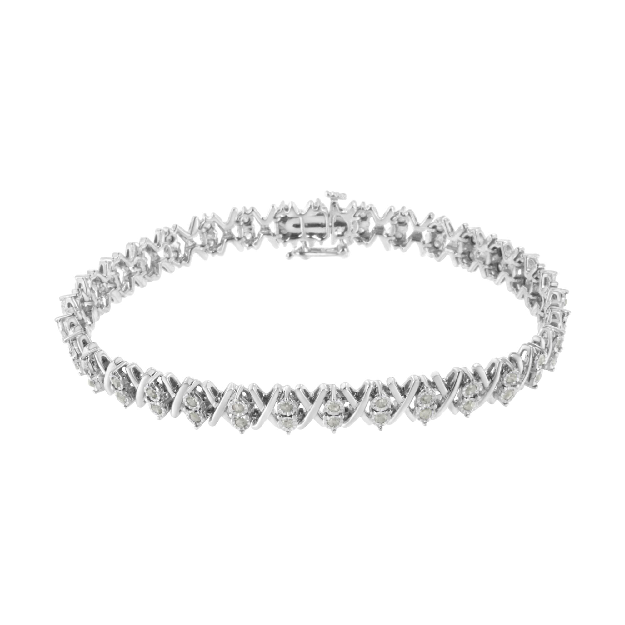 .925 Sterling Silver 1.0 Cttw Diamond Miracle-Set X-Link 7" Tennis Bracelet (I-J Color, I3 Clarity) - Friggin Jewelry