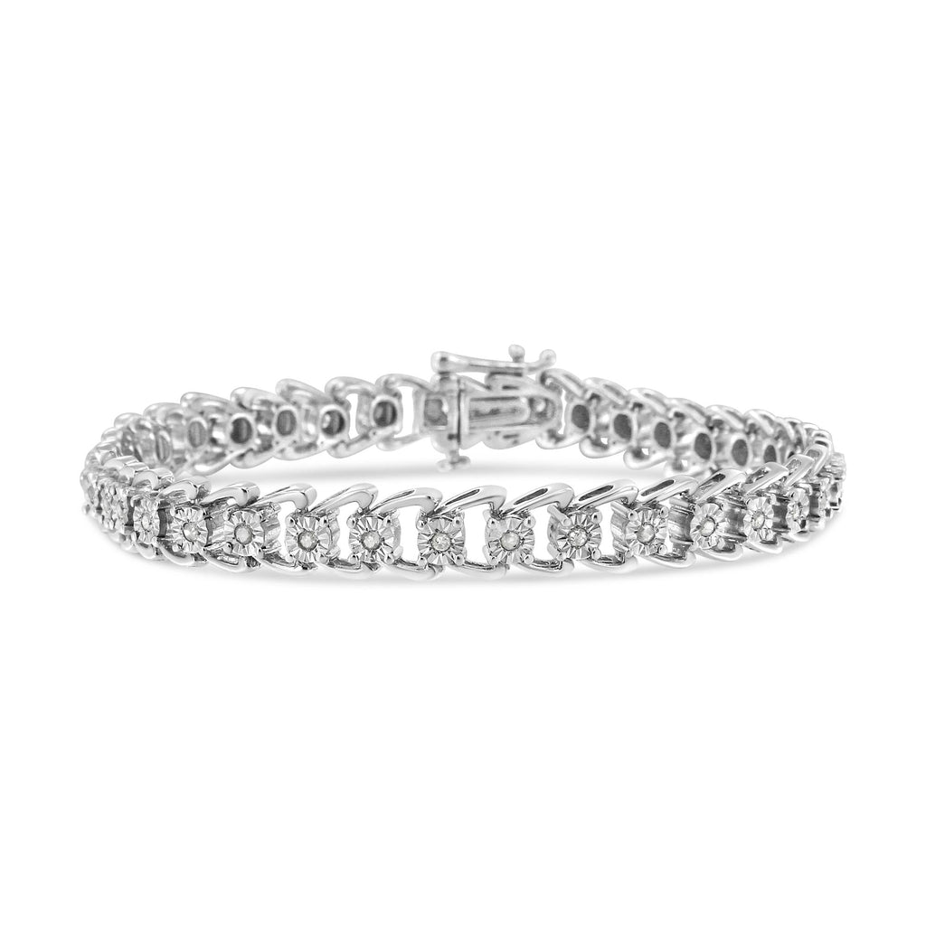 Pulsera de tenis de 18 cm en plata de ley 925 con diamantes de 1/2 ct y doble onda engastada milagros (color IJ, claridad I3) - Friggin Jewelry