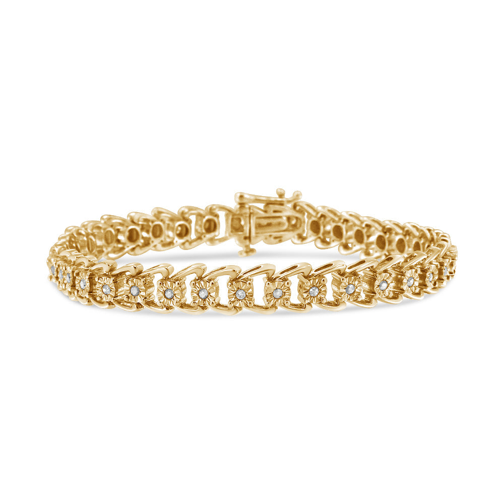 Pulsera de tenis de 18 cm en plata de ley 925 con diamantes de 1/2 ct y doble onda engastada milagros (color IJ, claridad I3) - Friggin Jewelry