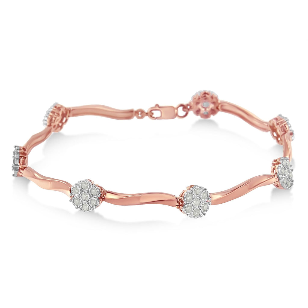 .925 10k Rose Gold Over Sterling Silver 1.0 cttw Diamond Floral Link Bracelet (I-J Color,I3 Clarity) - Friggin Jewelry