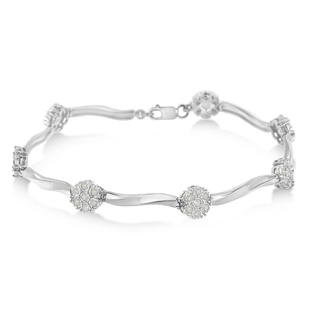 Pulsera de tenis de 18 cm con barra torcida y estación de engaste milagroso de diamantes de 1,0 ct en plata esterlina 925 (color HI, claridad I1-I2) - Friggin Jewelry