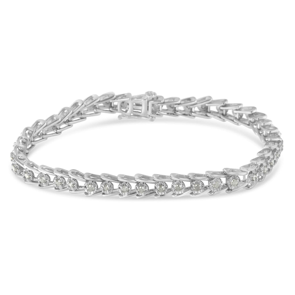Pulsera de eslabones ondulados con diamantes de talla rosa en plata de ley (1 ct, color IJ, claridad I3) - Friggin Jewelry