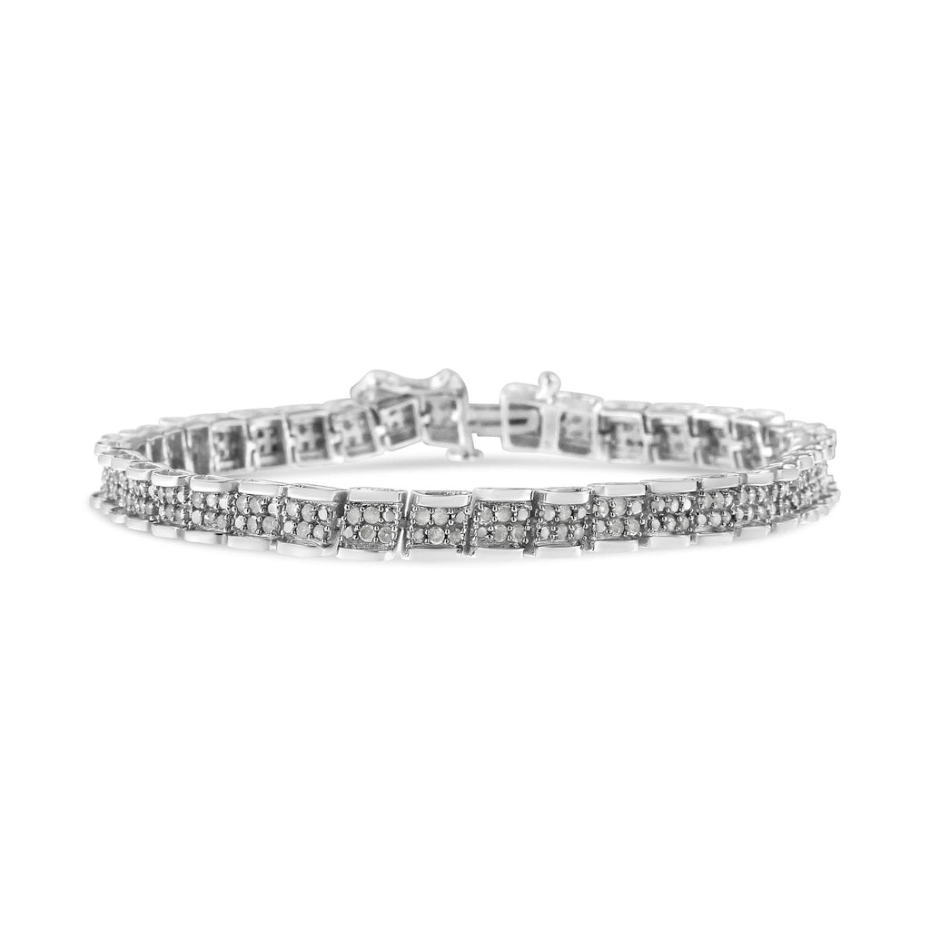 Pulsera de eslabones redondos de 18 cm con placa milagrosa de diamantes de 2,0 quilates en plata de ley 925 (color IJ, claridad I2-I3) - Friggin Jewelry