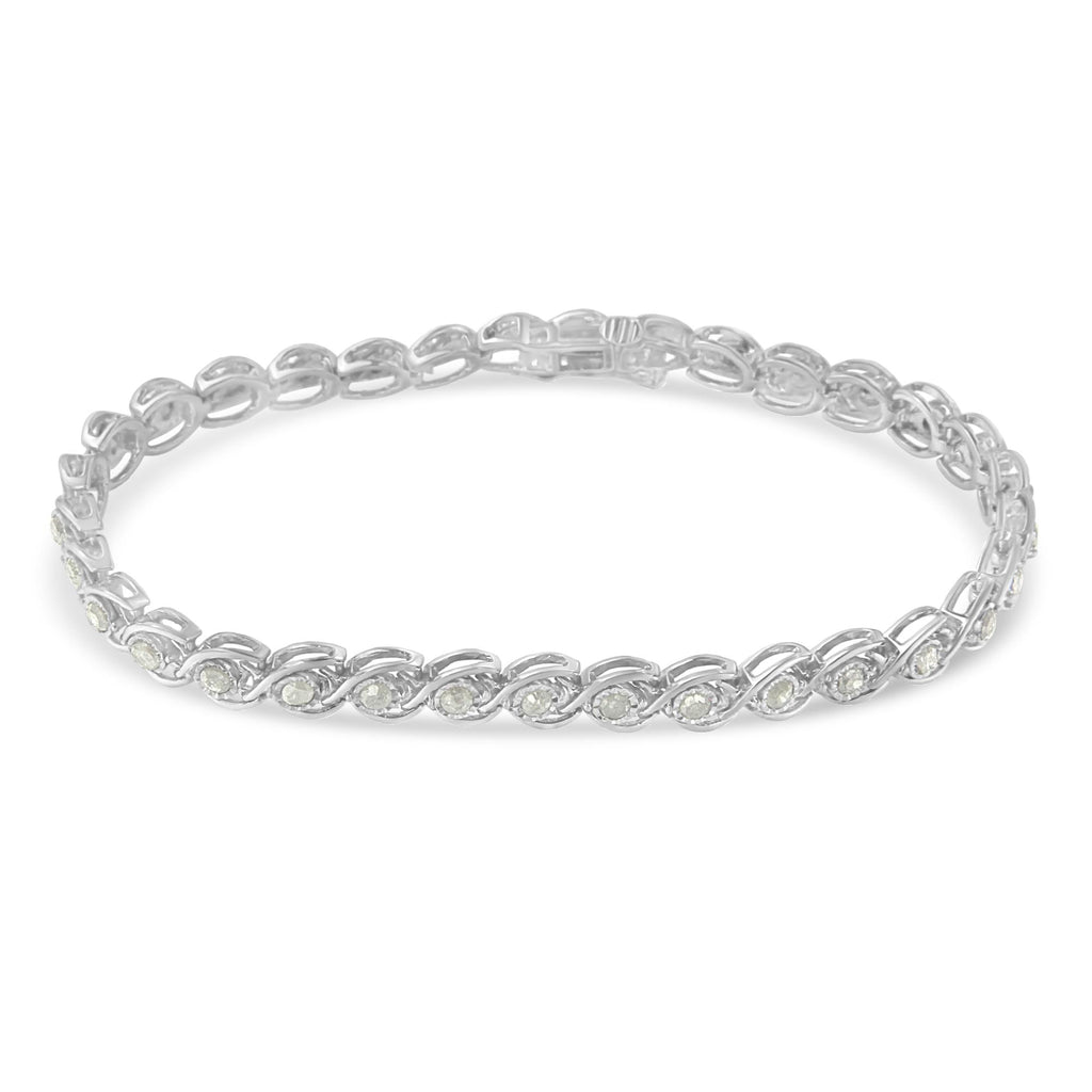 Pulsera de eslabones en espiral de diamantes engastados con placa milagrosa de 2 ct en plata de ley 925 (color IJ, claridad I3), 18 cm - Friggin Jewelry