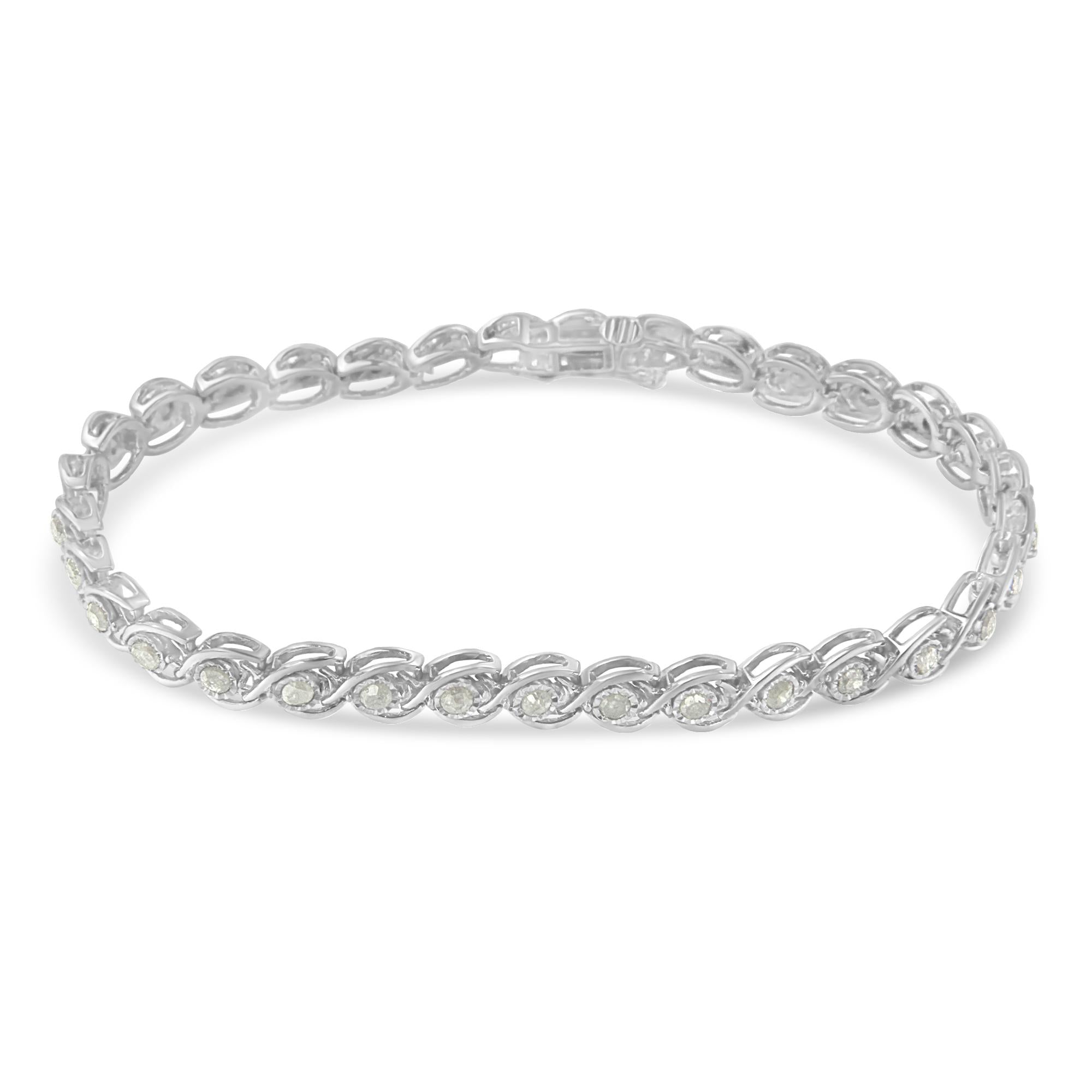 Pulsera de eslabones en espiral de diamantes engastados con placa milagrosa de 2 ct en plata de ley 925 (color IJ, claridad I3), 18 cm - Friggin Jewelry