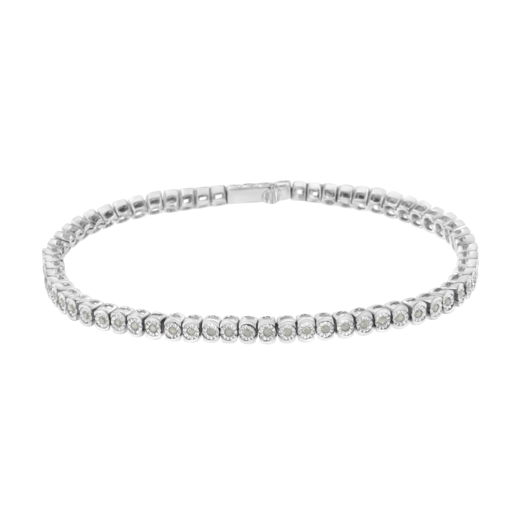 Pulsera de tenis de plata de ley 925 de 1/2 ct con diamantes engastados milagrosos y bisel medio redondo de 18 cm (color IJ, claridad I2-I3) - Friggin Jewelry