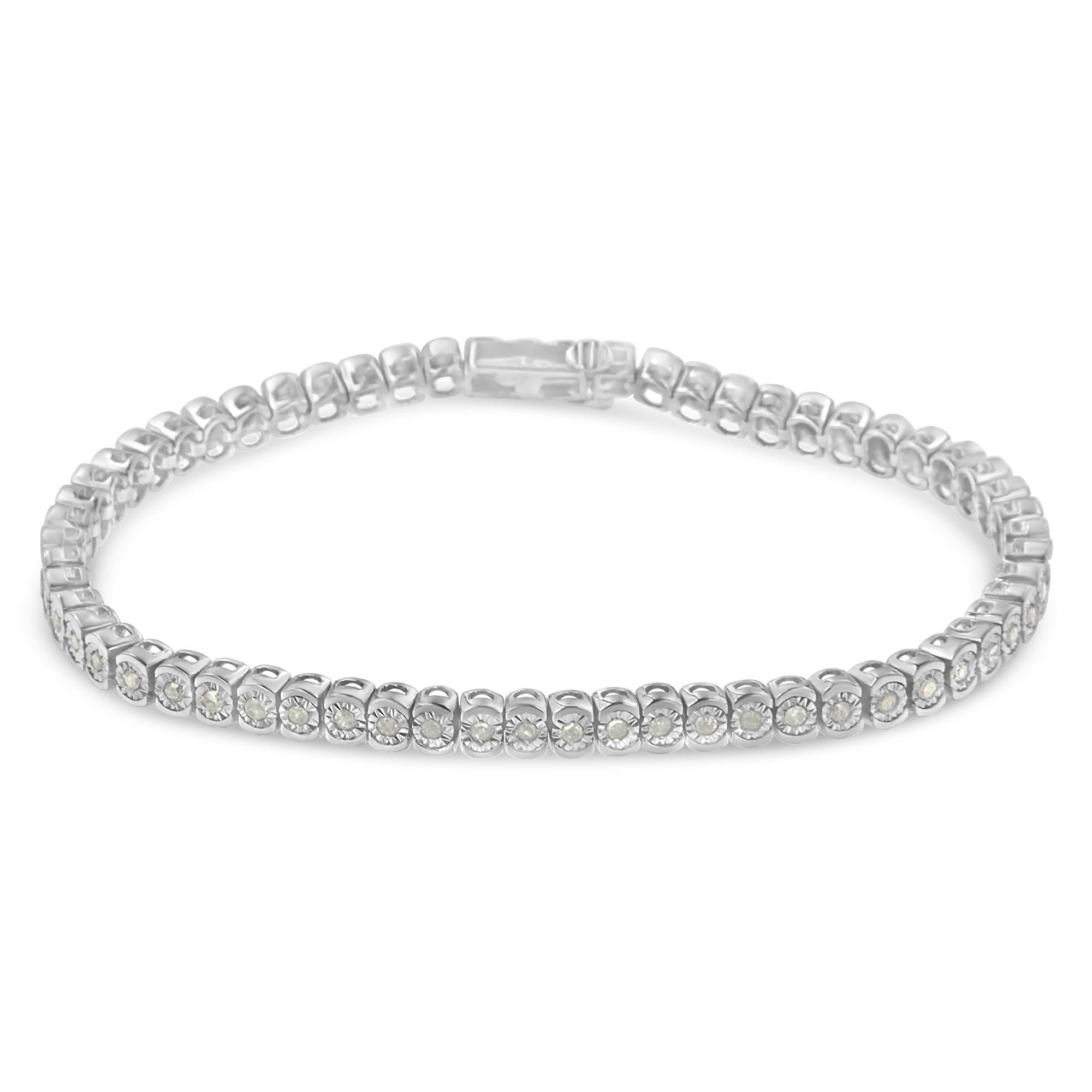 .925 Sterling Silver 1.0 Cttw Diamond Miracle-Set Cut-Circle 7" Tennis Bracelet (I-J Color, I2-I3 Clarity) - Friggin Jewelry