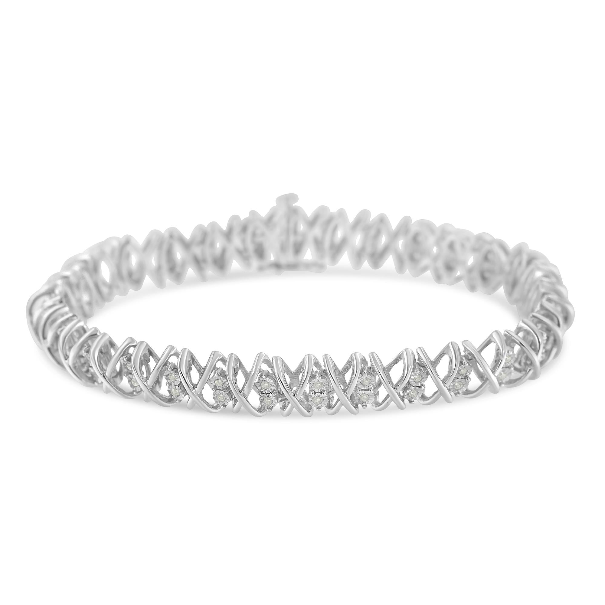 Sterling Silver rose-cut Diamond X-Link Bracelet (1 cttw, I-J Color, I2-I3 Clarity) - Friggin Jewelry