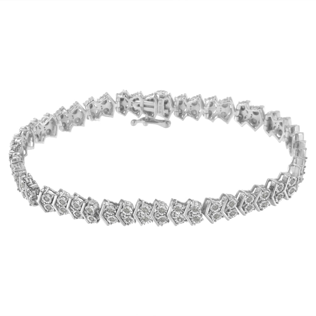 .925 Sterling Silver 1.0 cttw Diamond "Arrow" Shape Tennis Link Bracelet (I-J Color, I3 Clarity) -7.25" - Friggin Jewelry