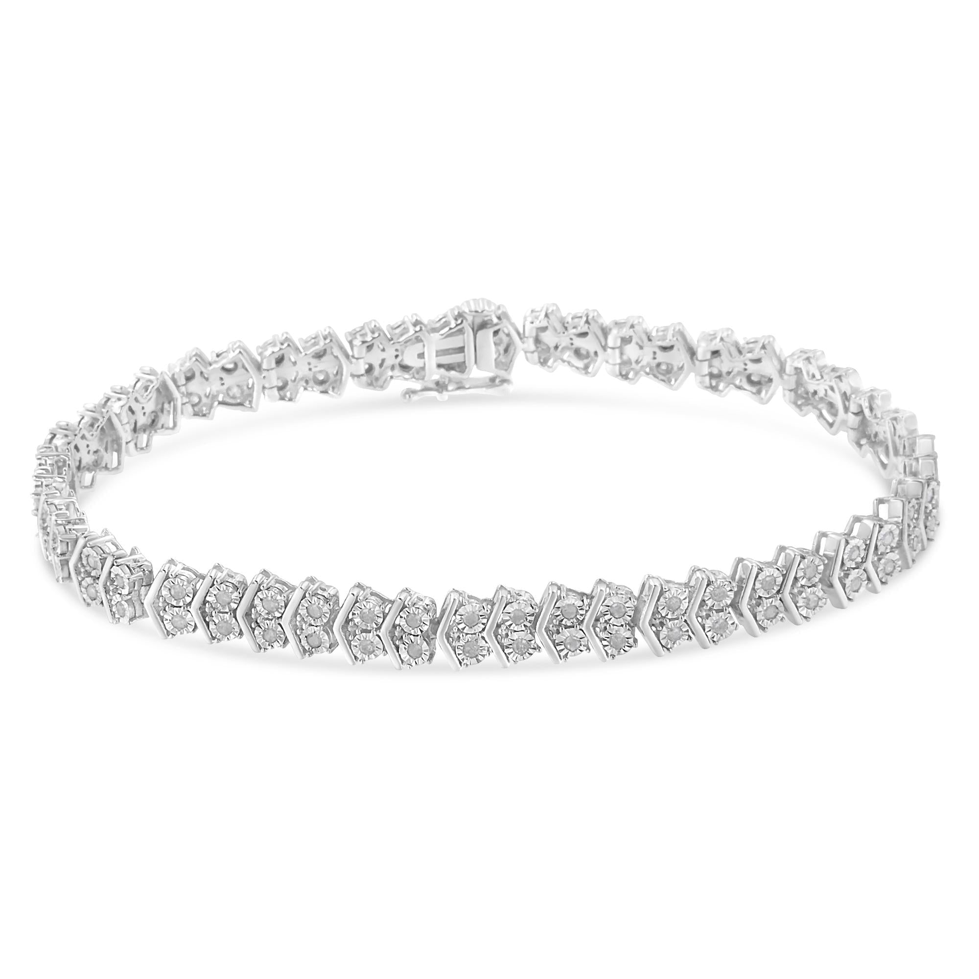 .925 Sterling Silver 1.0 Cttw Chevron 2 Stone Arrow Link Tennis Bracelet (I-J Color, I3 Clarity) - 7” - Friggin Jewelry