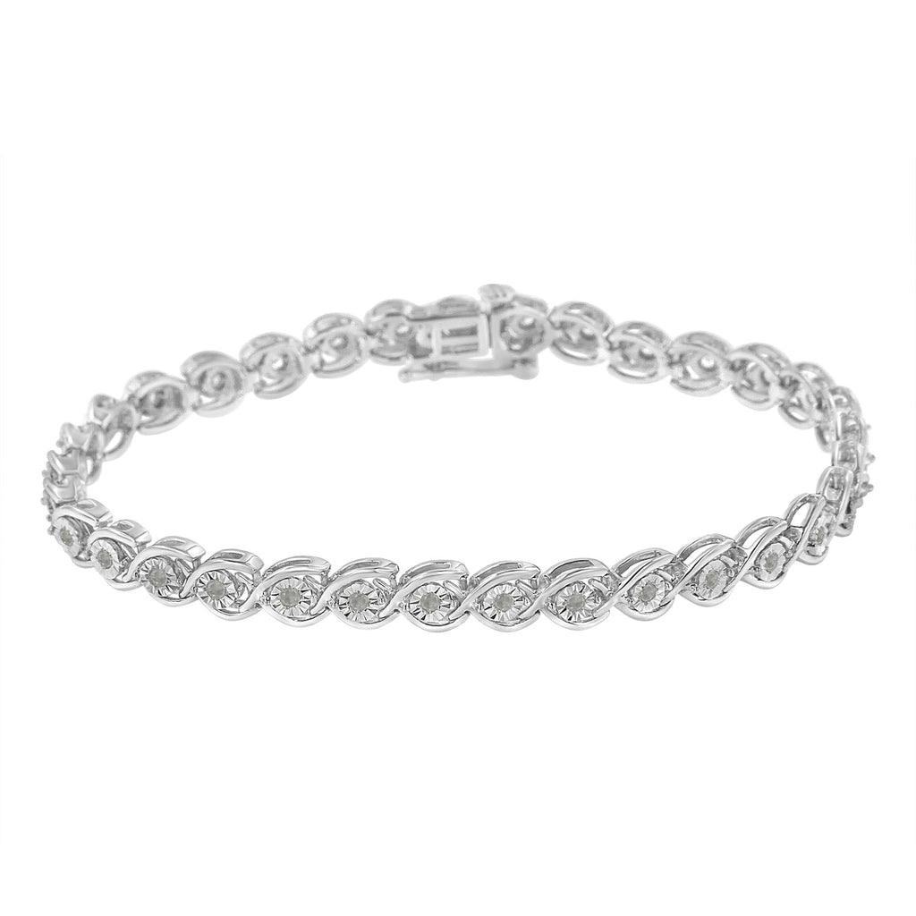 .925 Sterling Silver 1/2 Cttw Diamond Criss-Cross Miracle-Set 7" Link Bracelet (I-J Color, I2-I3 Clarity) - Friggin Jewelry