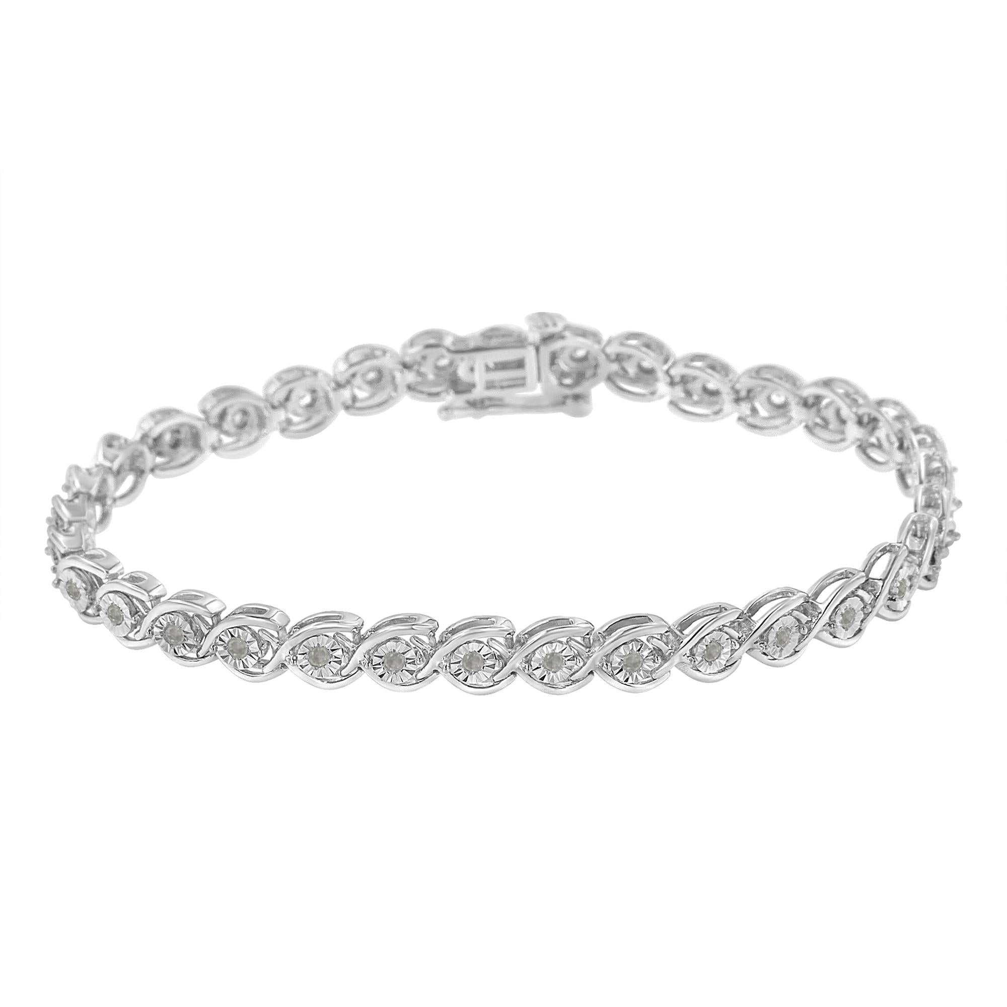 .925 Sterling Silver 1/2 Cttw Diamond Criss-Cross Miracle-Set 7" Link Bracelet (I-J Color, I2-I3 Clarity) - Friggin Jewelry