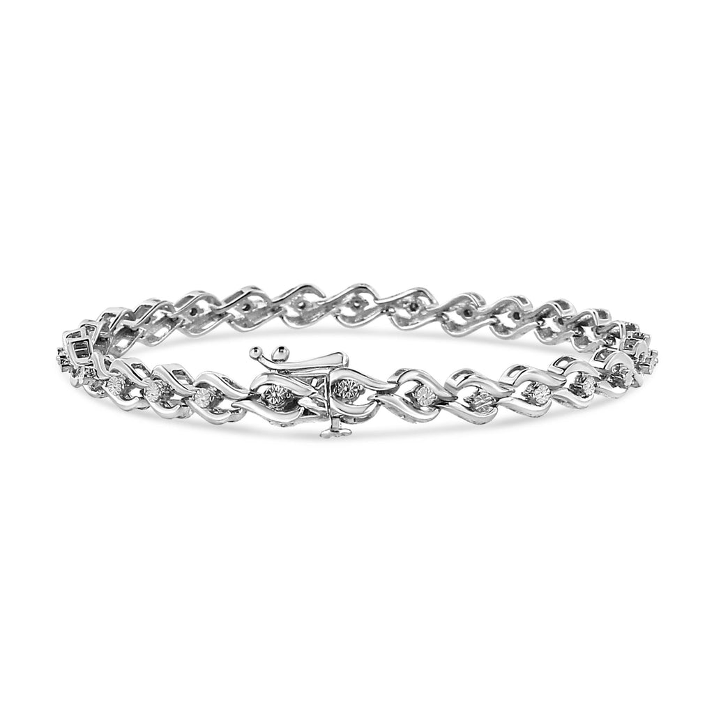Bracciale a maglie in argento sterling 925 con diamanti taglio rotondo da 1/10 ct (colore IJ, purezza promozionale I3) - 7,25" - Friggin Jewelry