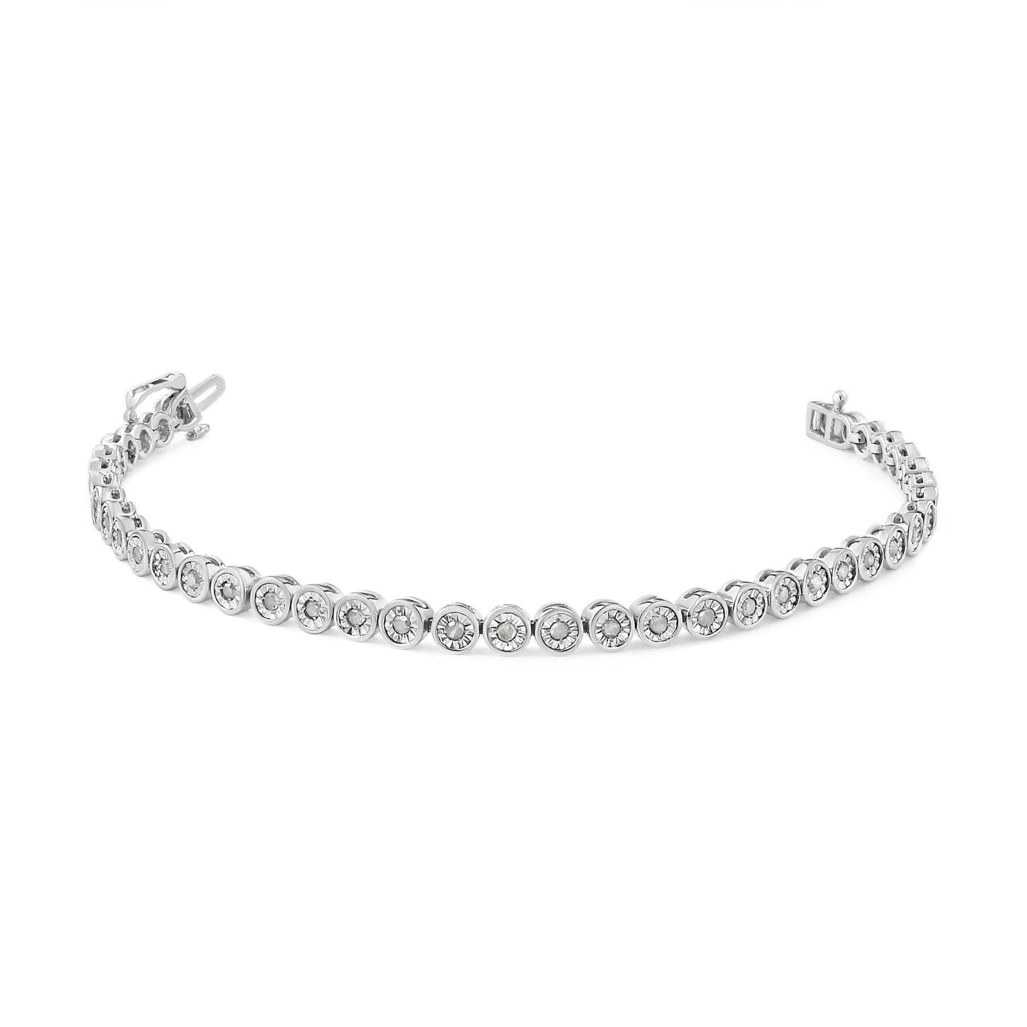 .925 Sterling Silver 1.0 Cttw Miracle Plate Set Diamond Bezel Link Design Tennis Bracelet (I-J Color, I3 Clarity) - Friggin Jewelry