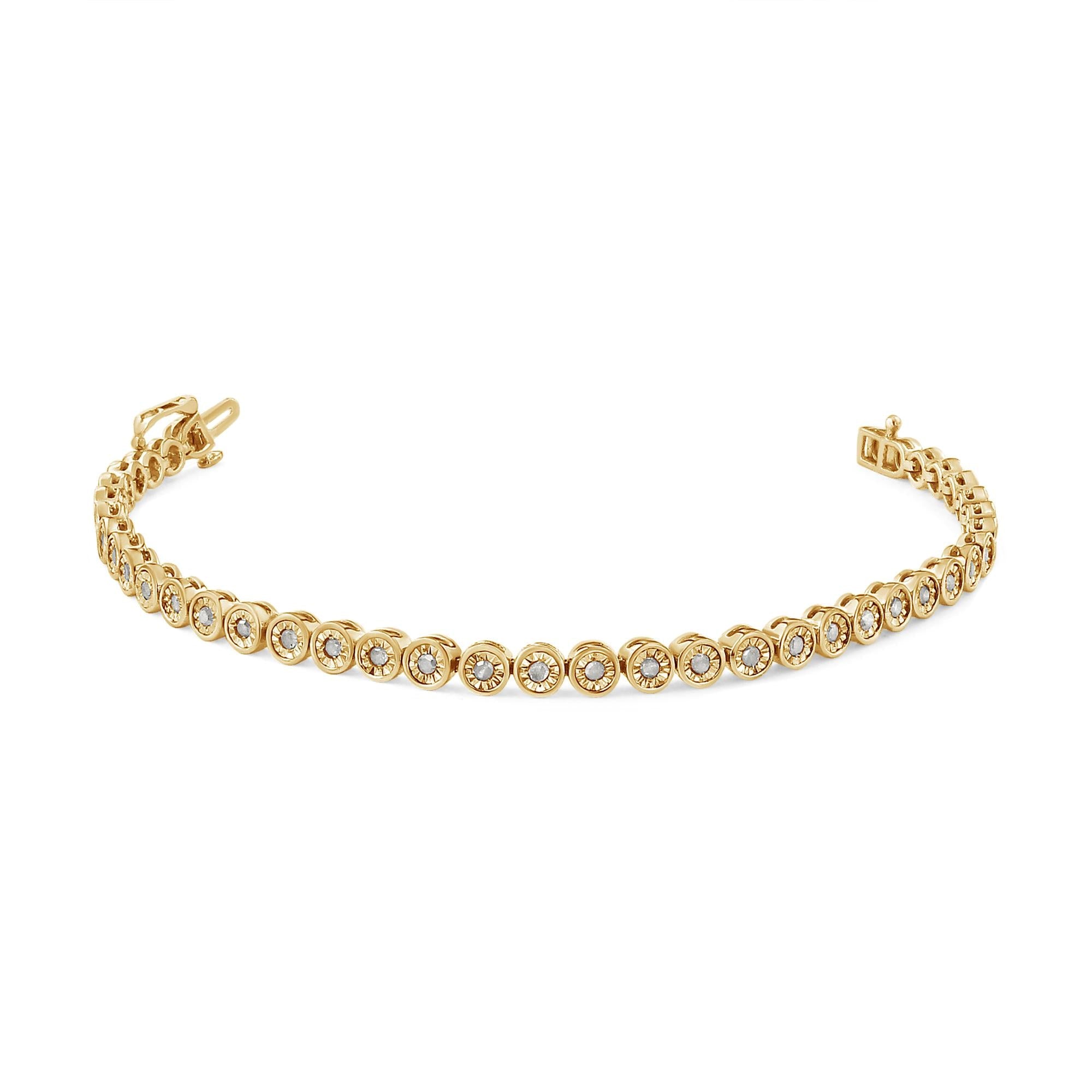 .925 Sterling Silver 1.0 Cttw Miracle Plate Set Diamond Bezel Link Design Tennis Bracelet (I-J Color, I3 Clarity) - Friggin Jewelry
