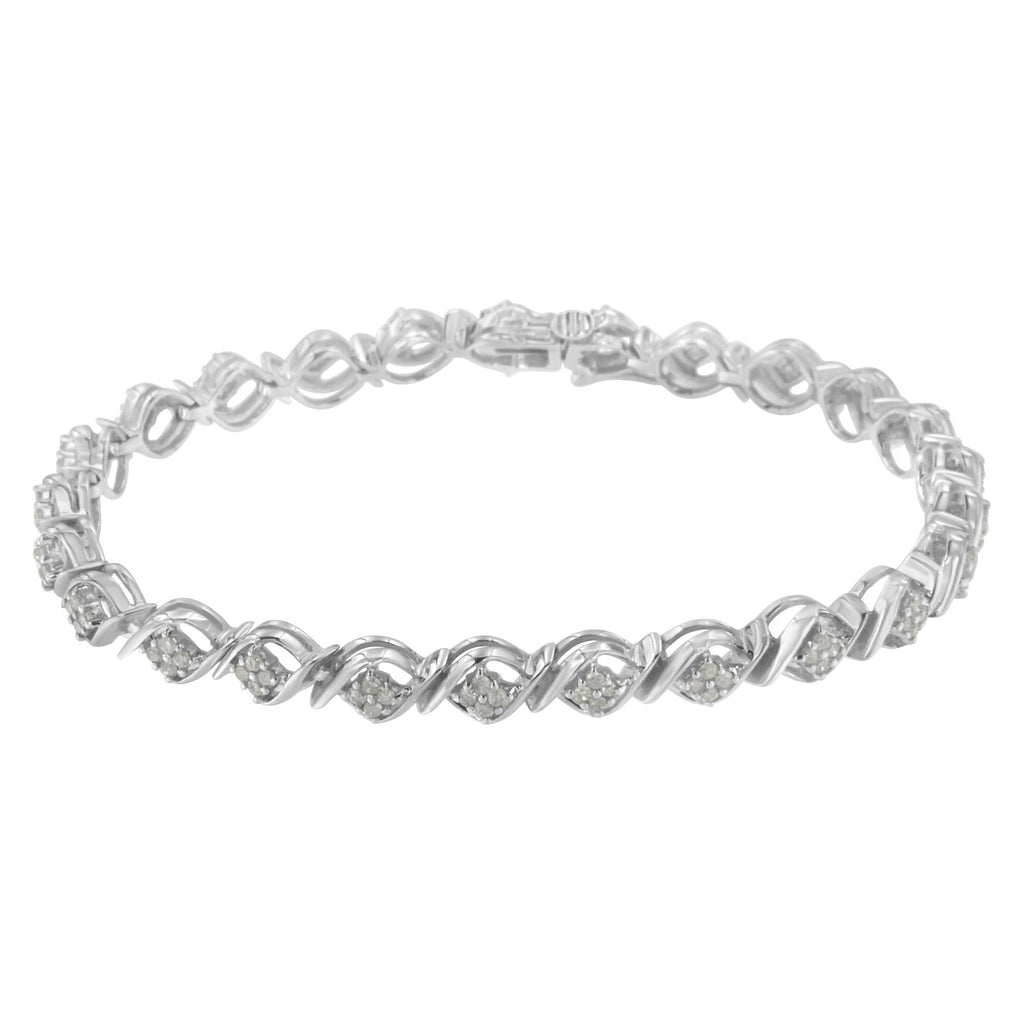 Sterling Silver Diamond Cluster Link Bracelet (1 cttw, I-J Color, I2-I3 Clarity) - Friggin Jewelry