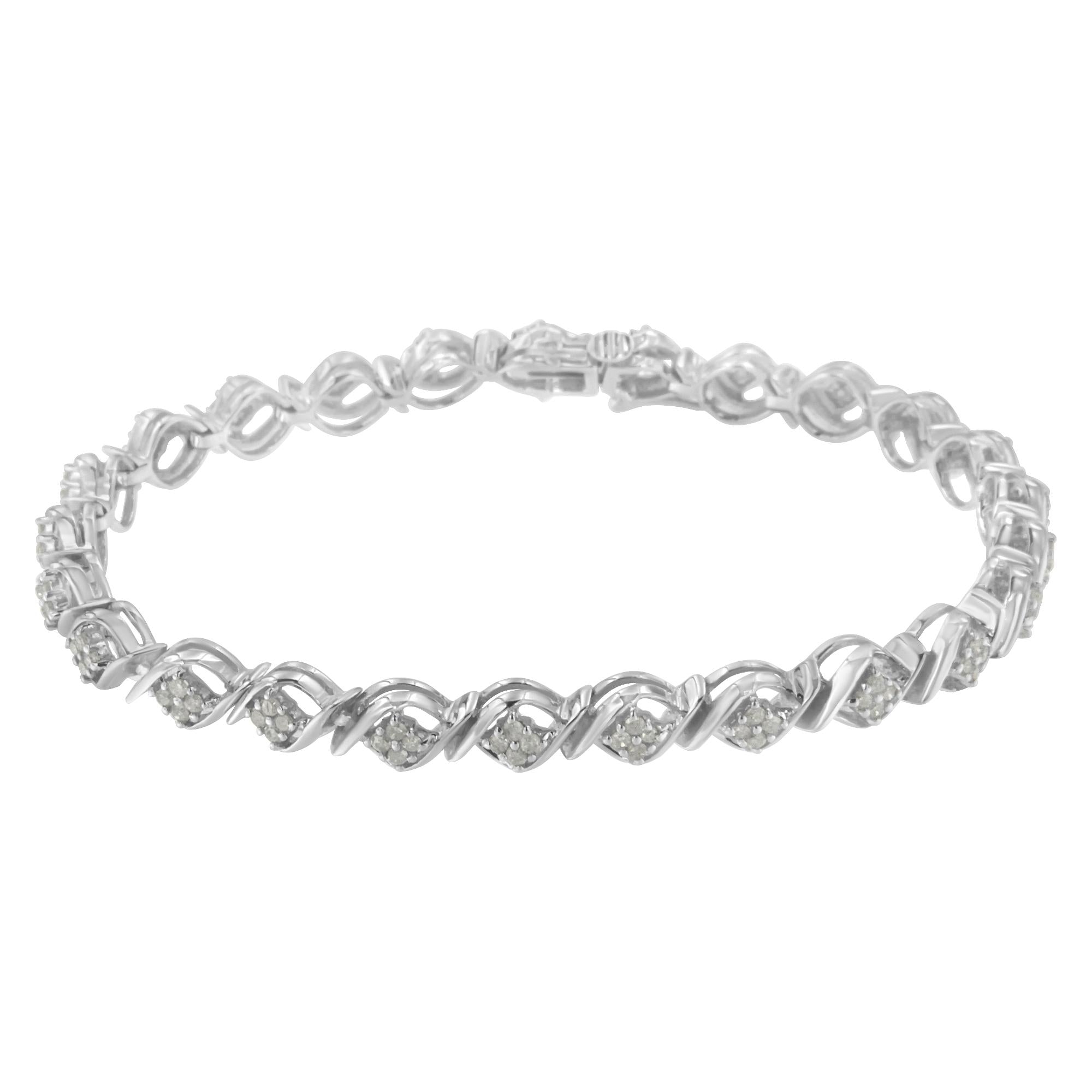 Sterling Silver Diamond Cluster Link Bracelet (1 cttw, I-J Color, I2-I3 Clarity) - Friggin Jewelry