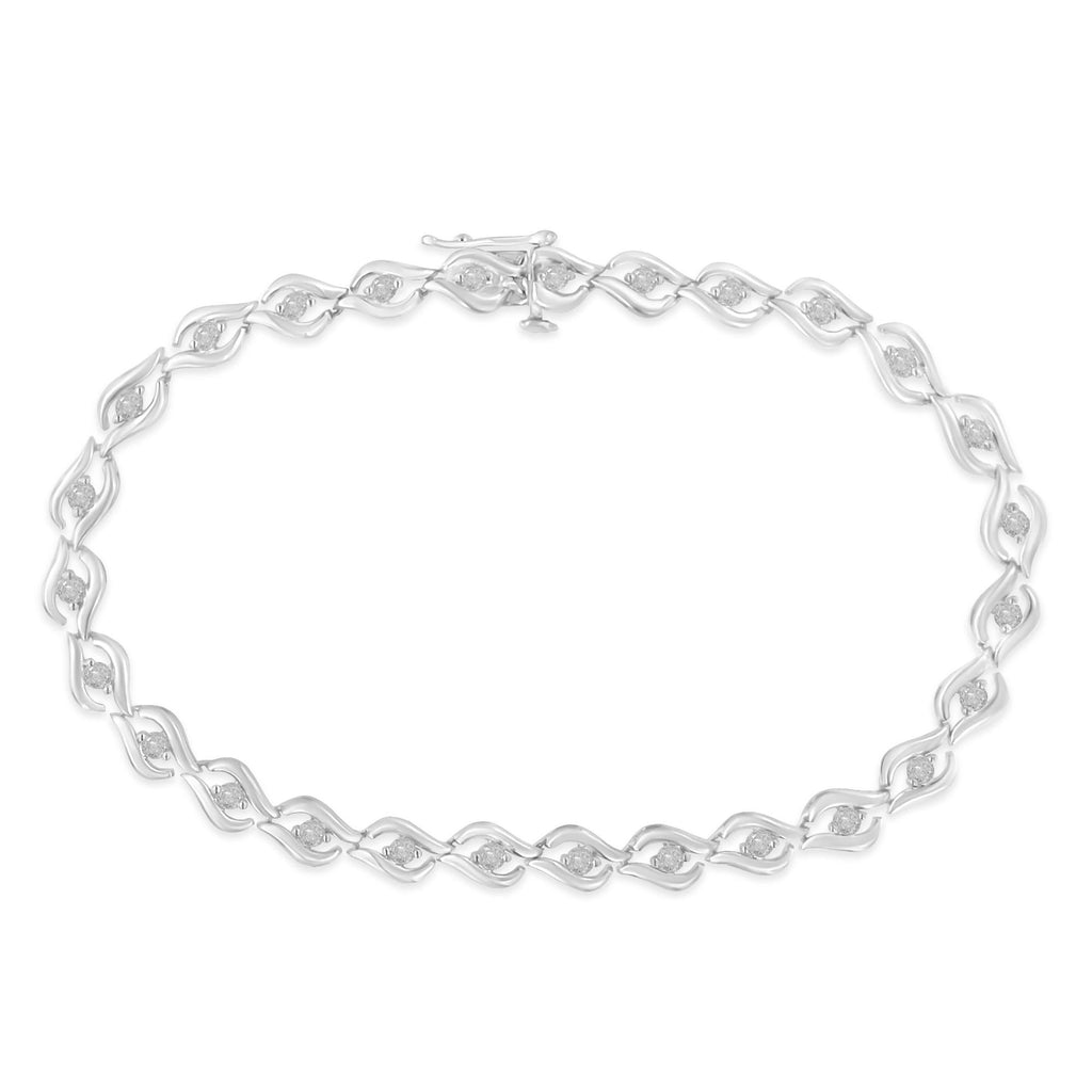 .925 Sterling Silver 1/2 Cttw Rose Cut Diamond Almond Shape Link Tennis Bracelet (I-J Color, I3 Clarity) - 7”  - Friggin Jewelry