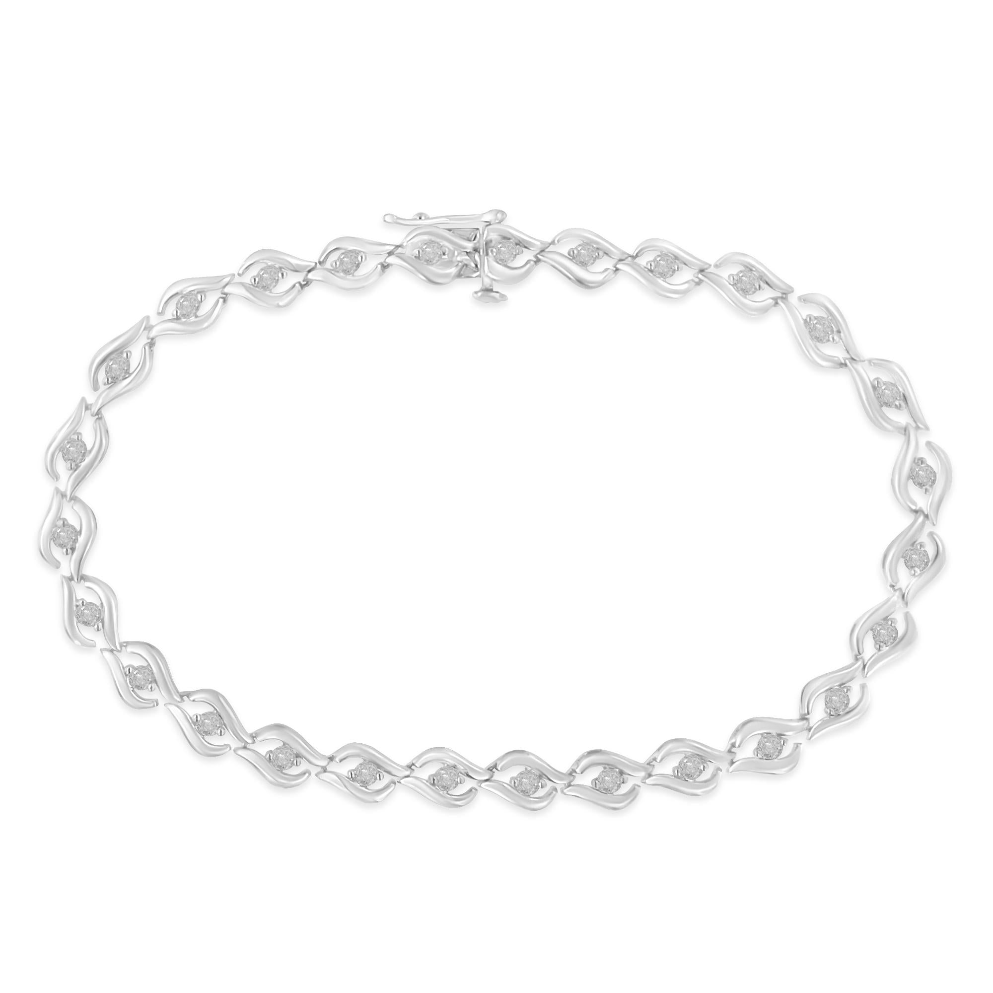 .925 Sterling Silver 1/2 Cttw Rose Cut Diamond Almond Shape Link Tennis Bracelet (I-J Color, I3 Clarity) - 7”  - Friggin Jewelry