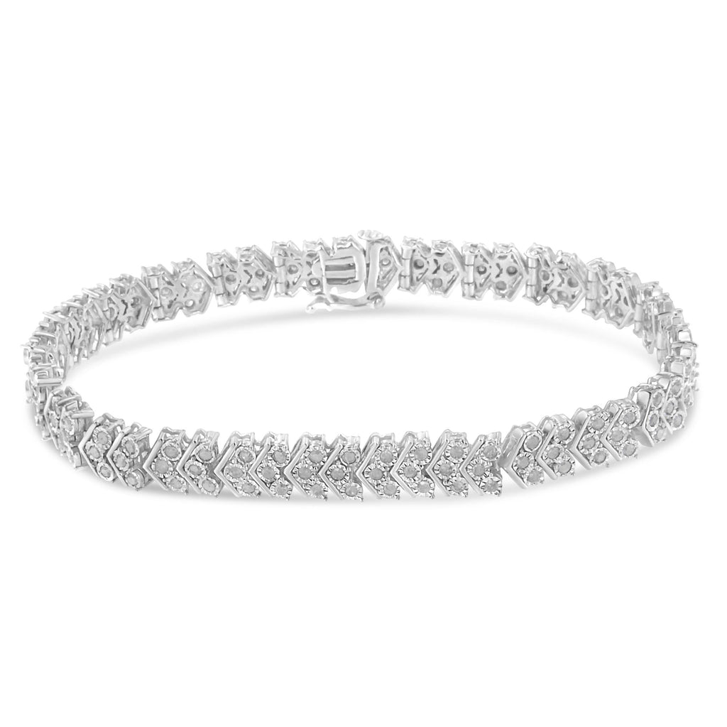 .925 Sterling Silver 2.0 Cttw Diamond Miracle-Set Nested Chevron Link 7" Tennis Bracelet (I-J Color, I3 Clarity) - Friggin Jewelry