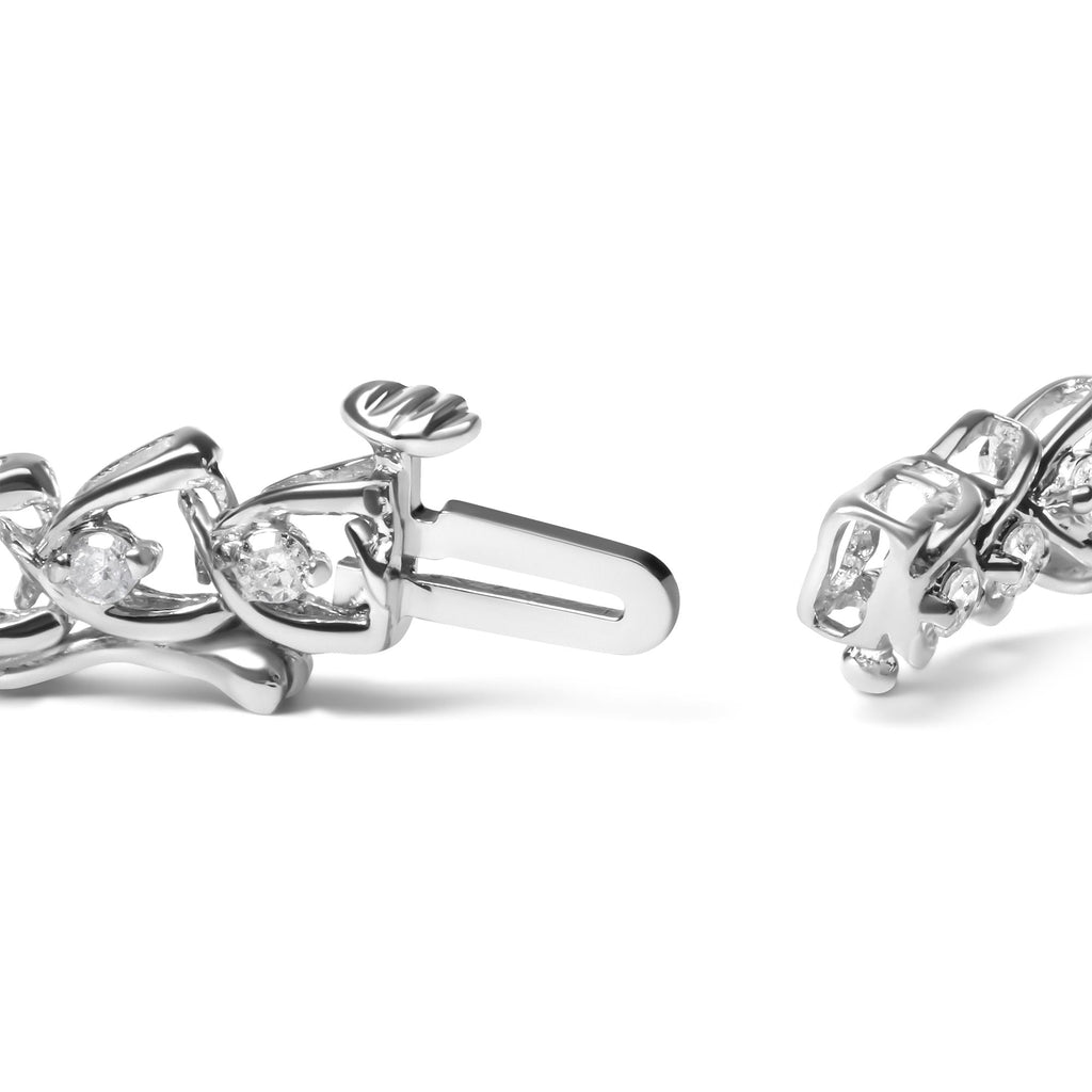 .925 Sterling Silver 1.00 Cttw Diamond C-Shaped Link Bracelet (I-J Color, I3 Clarity) - Friggin Jewelry