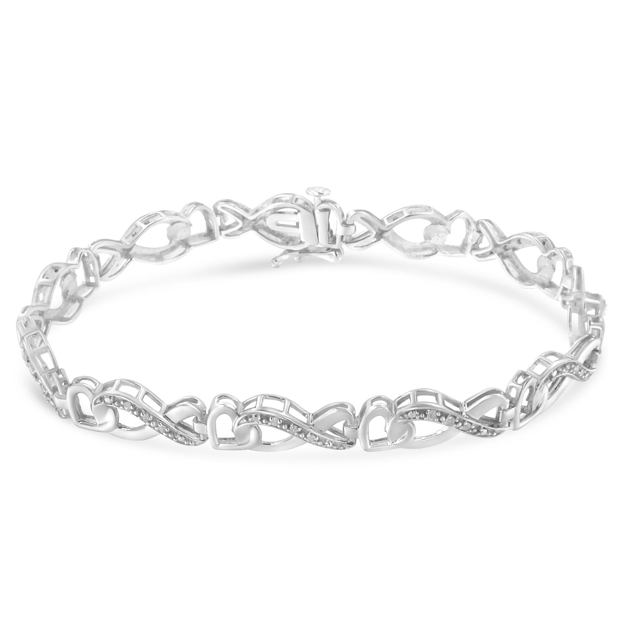 .925 Sterling Silver 1/5 Cttw Diamond 7” Infinity Heart Tennis Bracelet (H-I Color, I2-I3 Clarity) - Friggin Jewelry