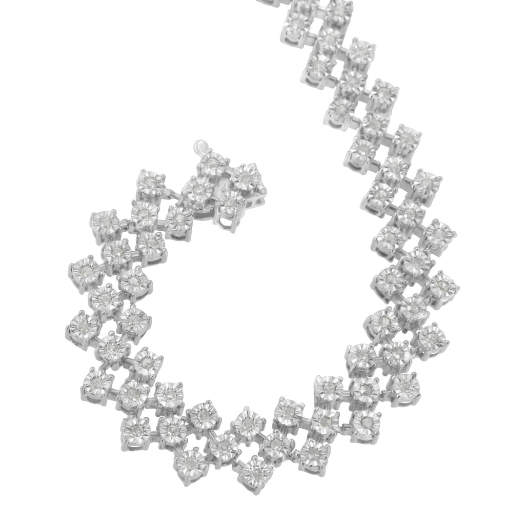 .925 Sterling Silver 1.0 cttw Miracle-Set Round Diamond "Zig Zag" Link Bracelet (I-J Color, I3 Clarity) -7.25 - Friggin Jewelry