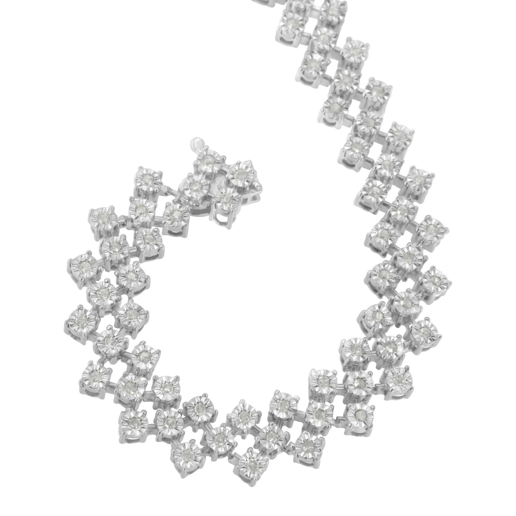 .925 Sterling Silver 1.0 cttw Miracle-Set Round Diamond "Zig Zag" Link Bracelet (I-J Color, I3 Clarity) -7.25 - Friggin Jewelry