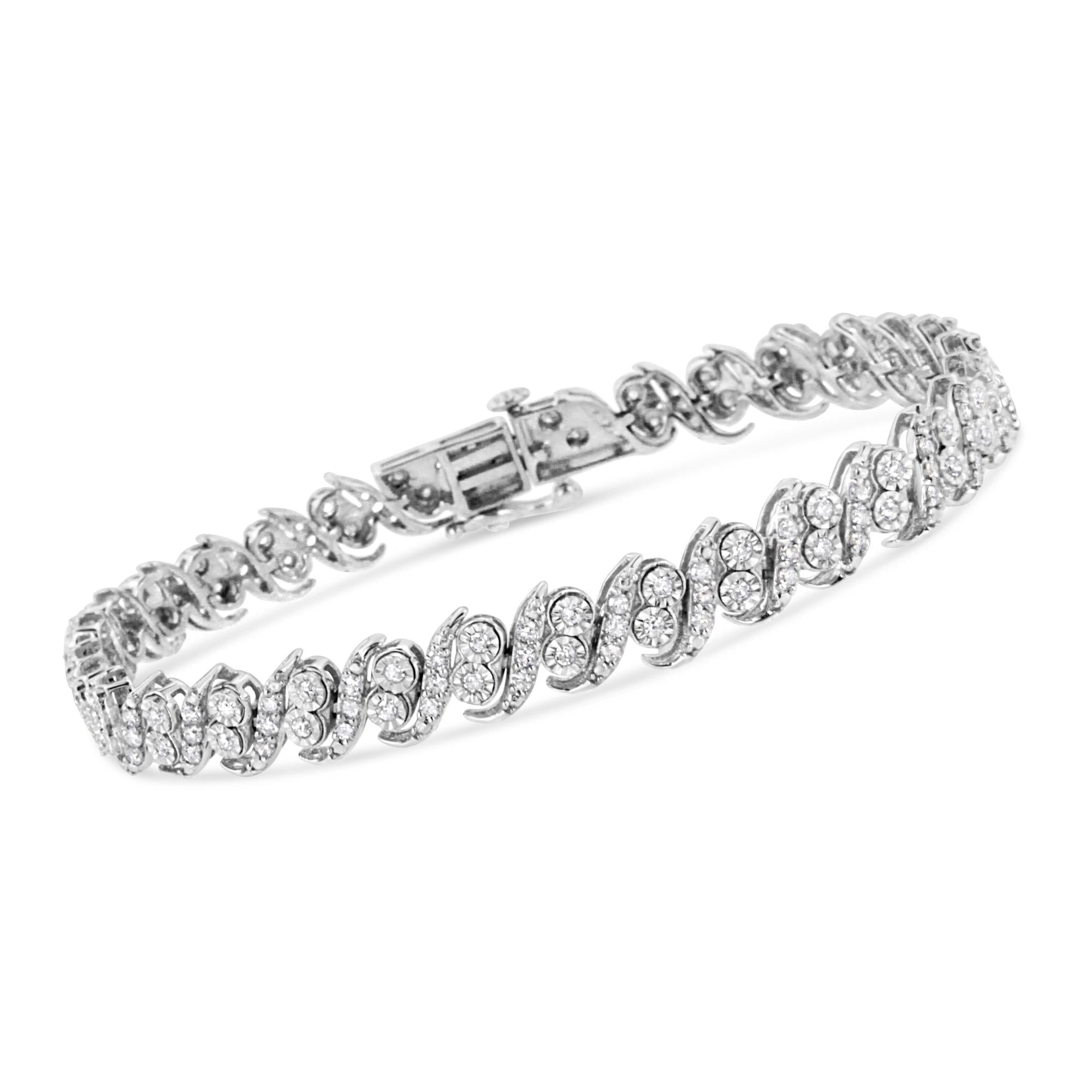 Bracciale a maglie "S" in argento sterling 925 con diamanti taglio rotondo da 2,0 ct (colore IJ, purezza I3) - 7,25" - Friggin Jewelry