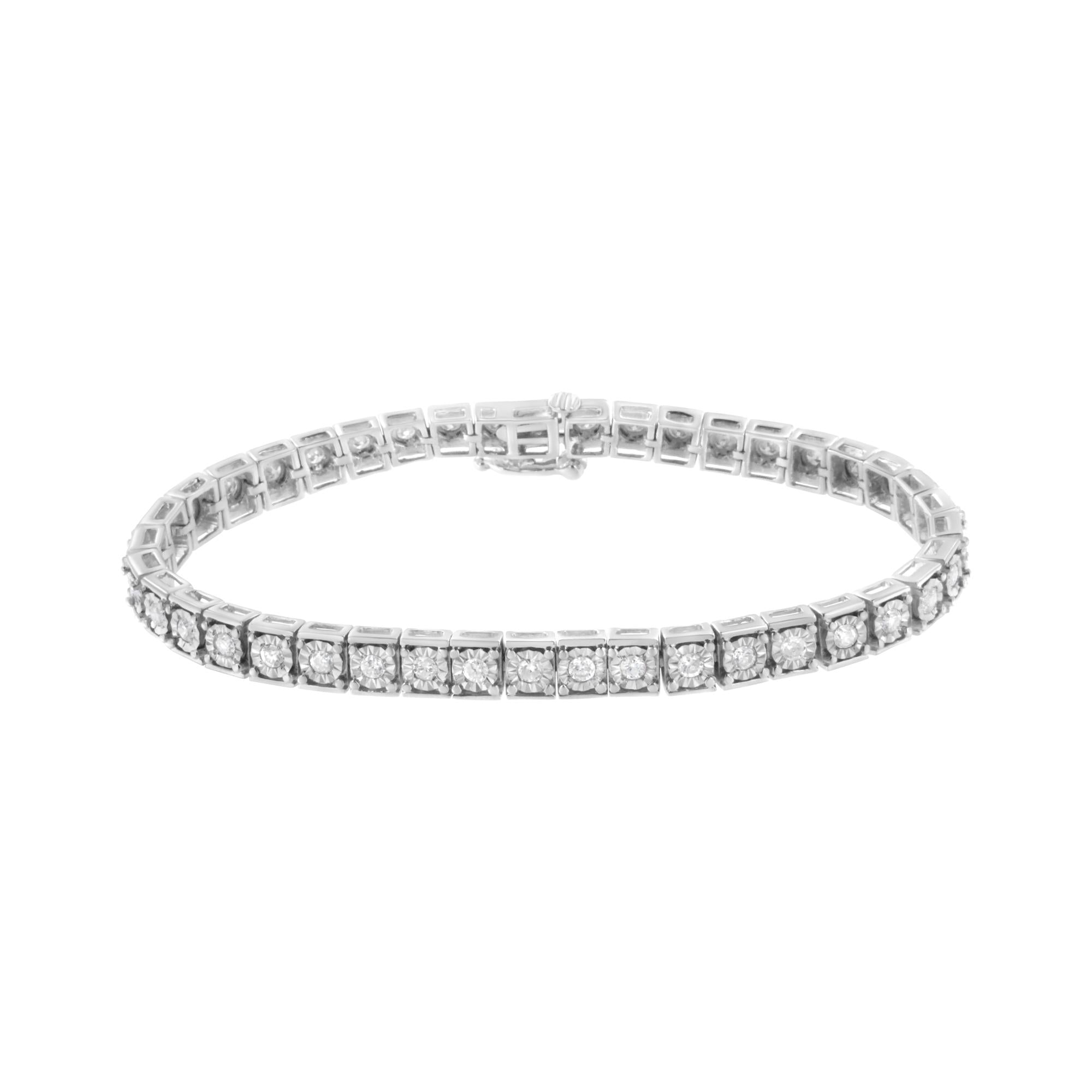 Pulsera de tenis de plata de ley 925 con diamantes redondos de talla brillante y montura cuadrada engastados milagros (2 quilates, color IJ, claridad I2-I3) - Talla 18 cm - Friggin Jewelry