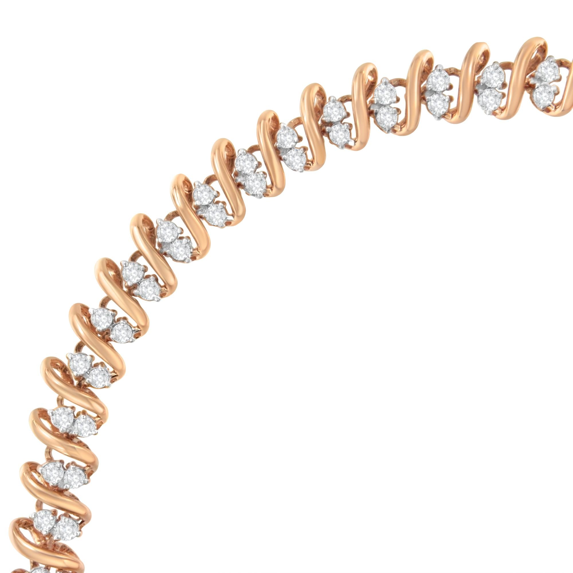 14K Rose Gold Plated Sterling Silver Diamond S Link Tennis Bracelet (2 cttw, J-K Color, I1-I2 Clarity) - Size 7.5" - Friggin Jewelry