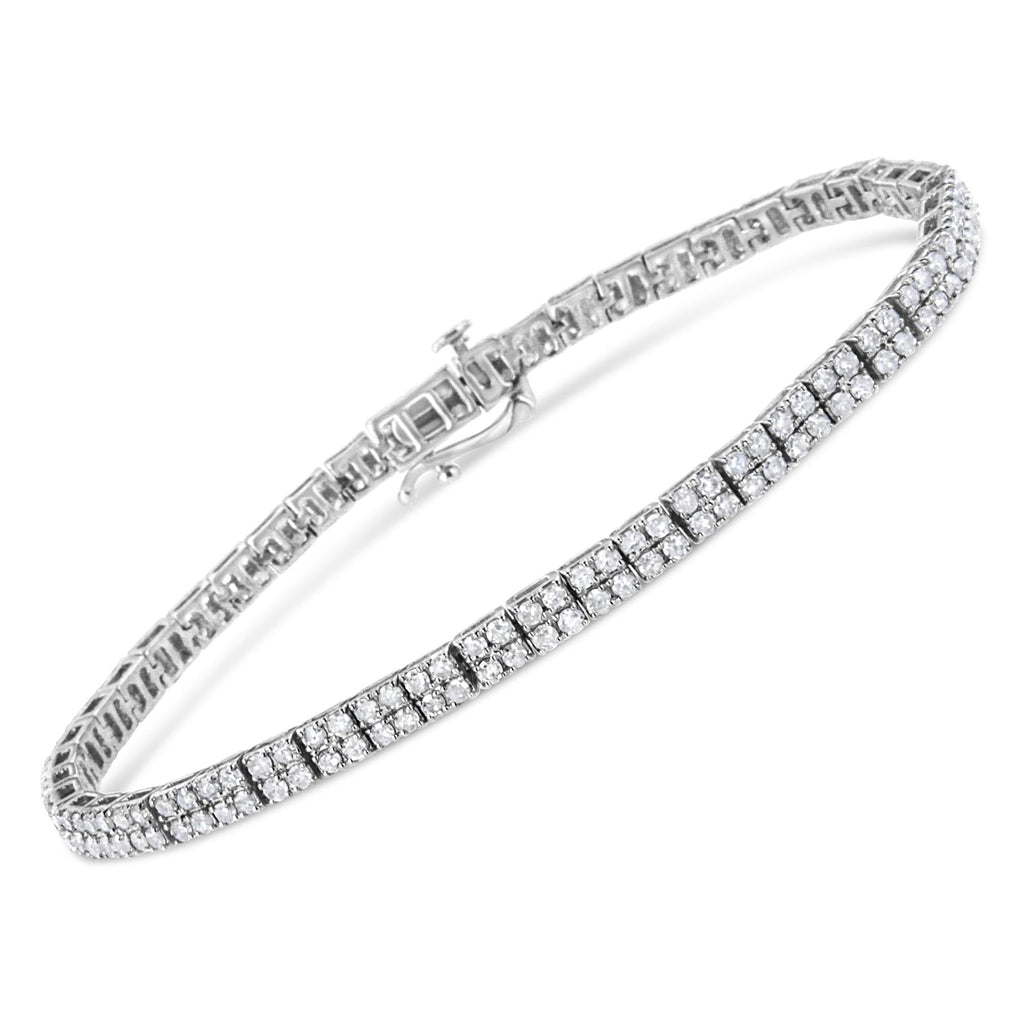 .925 Sterling Silver 3.0 Cttw Prong-Set Round Diamond 2 Row Link Tennis Bracelet (I-J Color, I3 Clarity) - 7.25" - Friggin Jewelry
