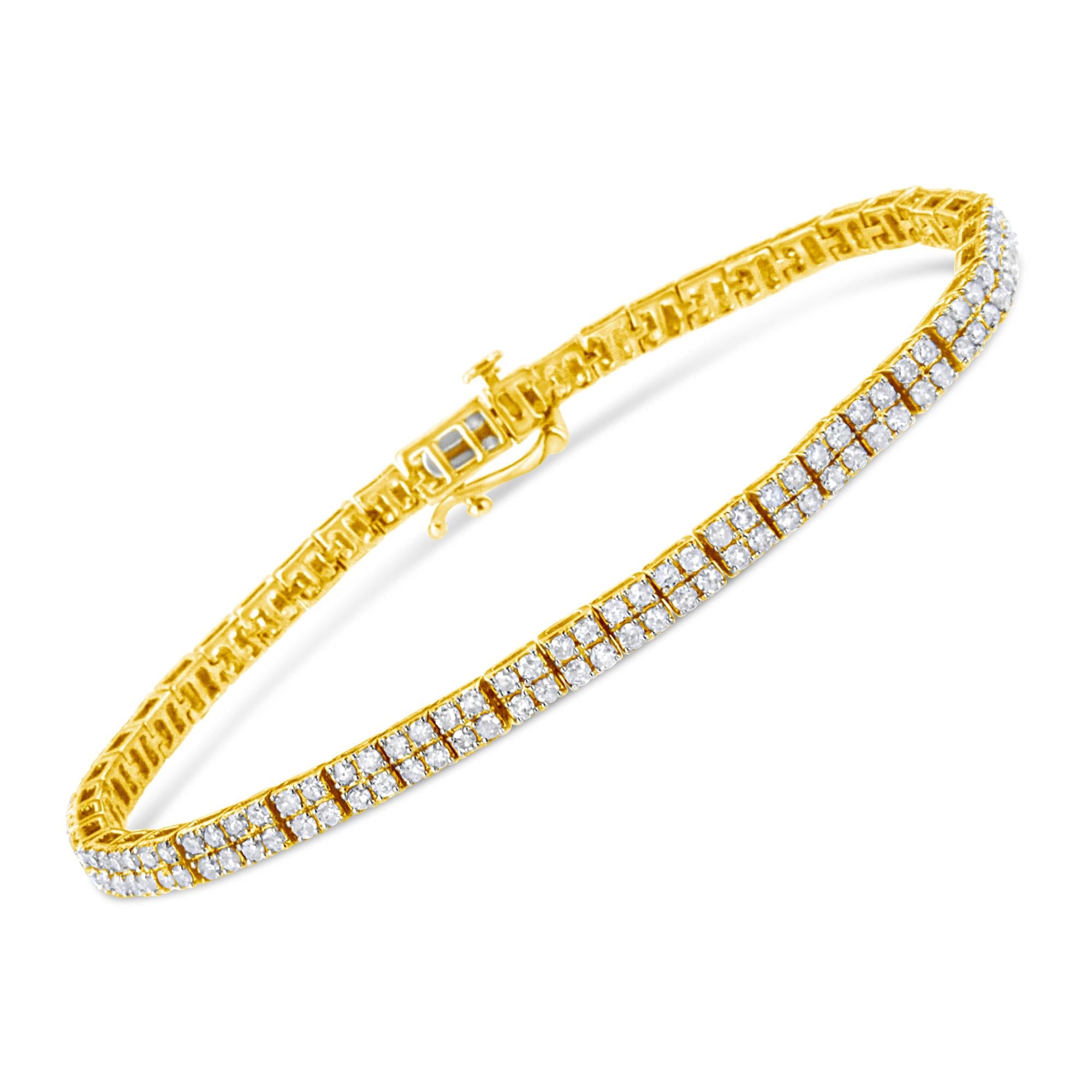 Bracciale a maglie in argento sterling 925 placcato oro giallo 14 carati con diamanti da 3,0 carati (colore KL, purezza I2-I3) - 7,25" - Friggin Jewelry