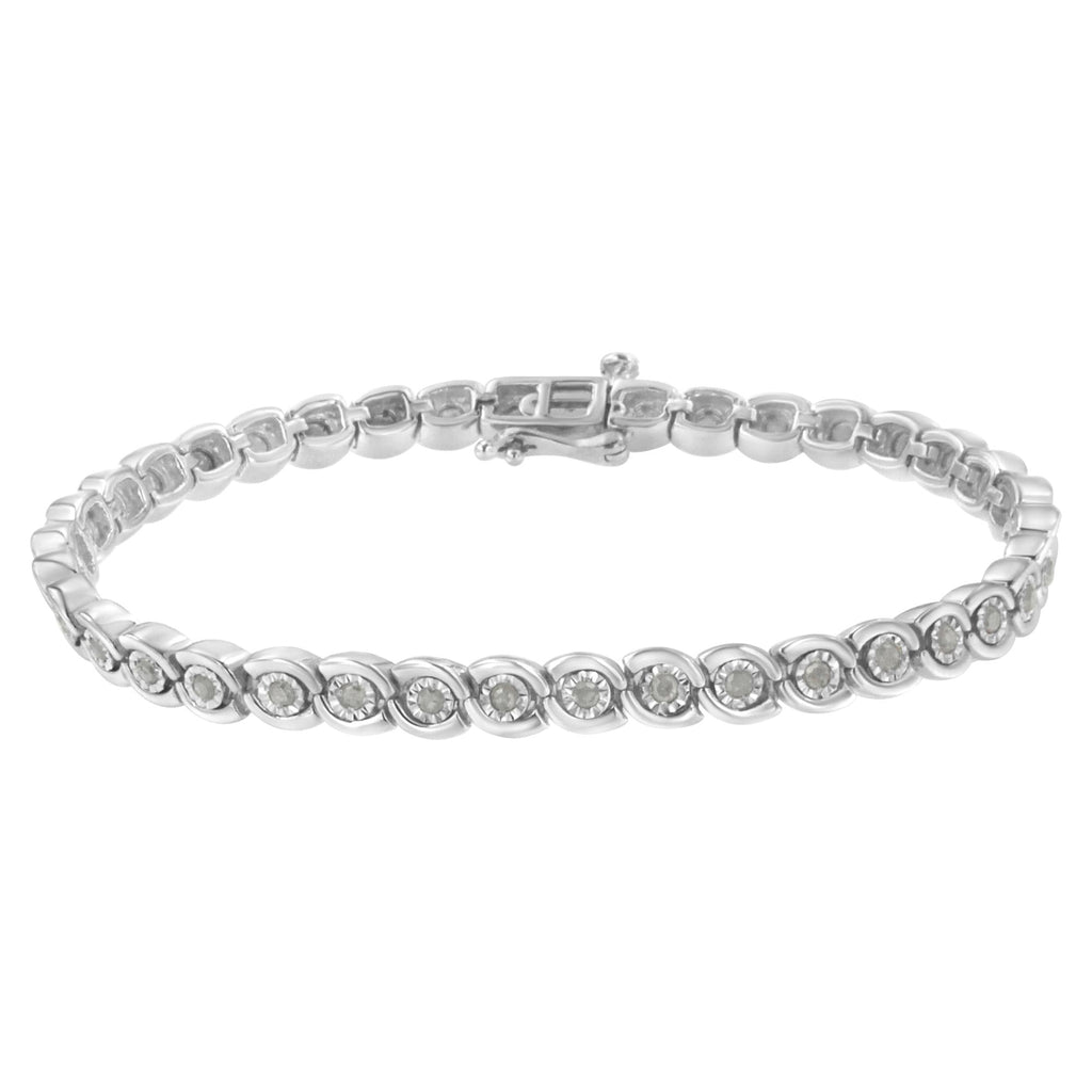 .925 Sterling Silver 1.0 cttw Miracle Set Diamond Spiraling Bezel Link Bracelet(I-J Color, I3 Clarity) -7.25" - Friggin Jewelry