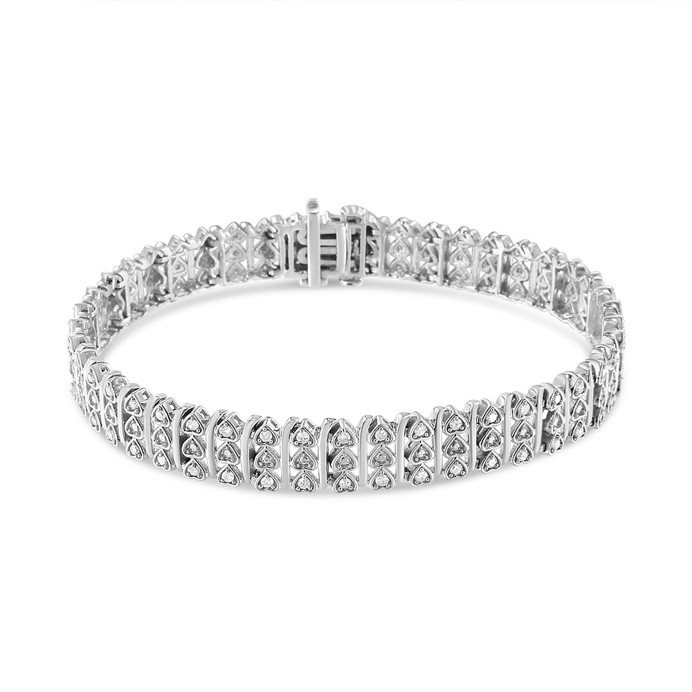 .925 Sterling Silver 1.00 Cttw Diamond Multi Row Heart Link Bracelet (H-I Color, I1-I2 Clarity) - 7.25" Inches - Friggin Jewelry