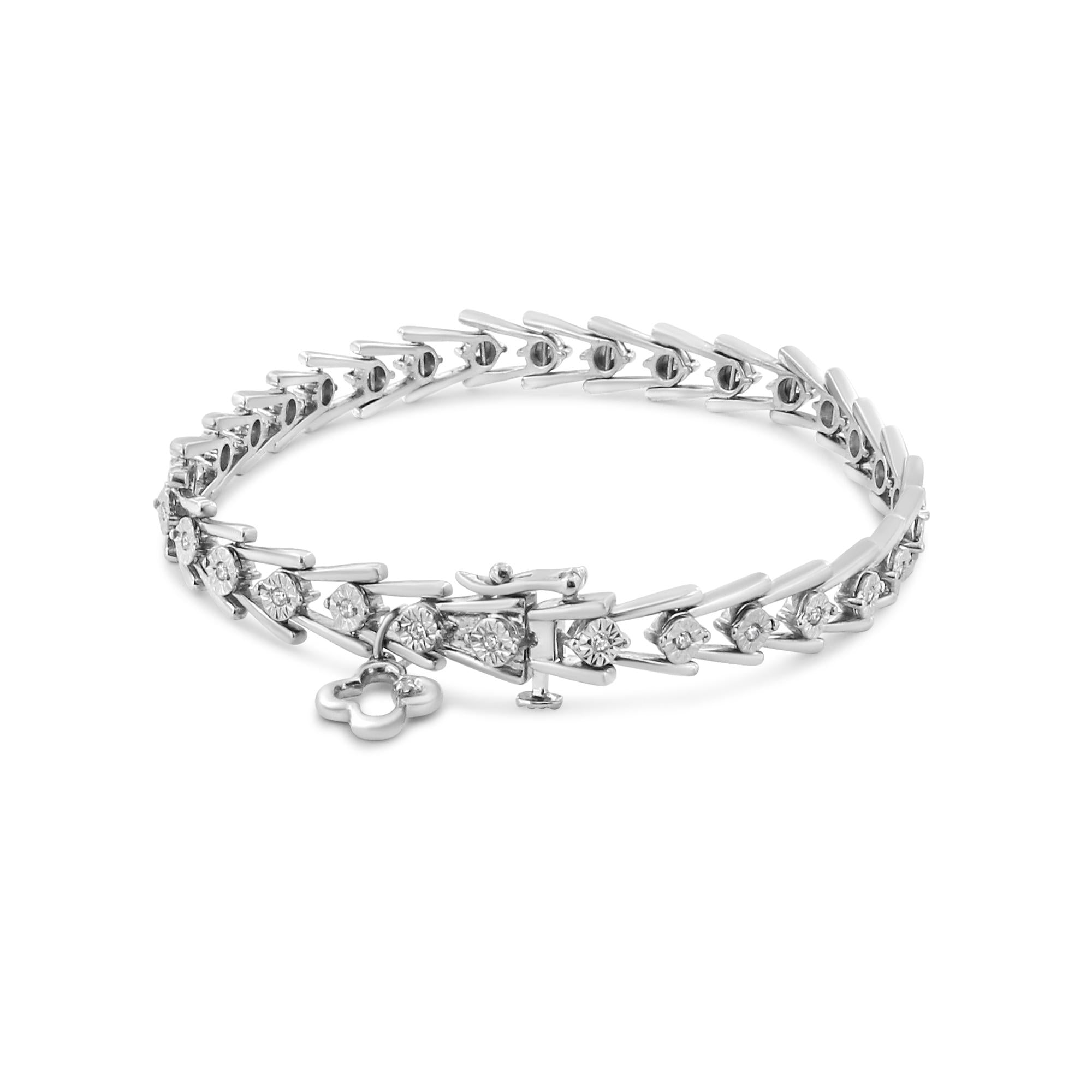 .925 Sterling Silver Diamond Miracle-Set Double Swoosh Milgrain Style Tennis Bracelet (1/2 cttw, I-J Color, I3 Clarity) - Size 7.75" - Friggin Jewelry